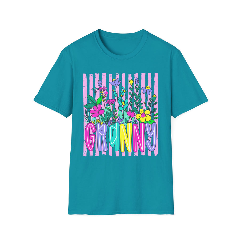 Granny Floral Graphic T-Shirt — Colorful Striped Bouquet Tee