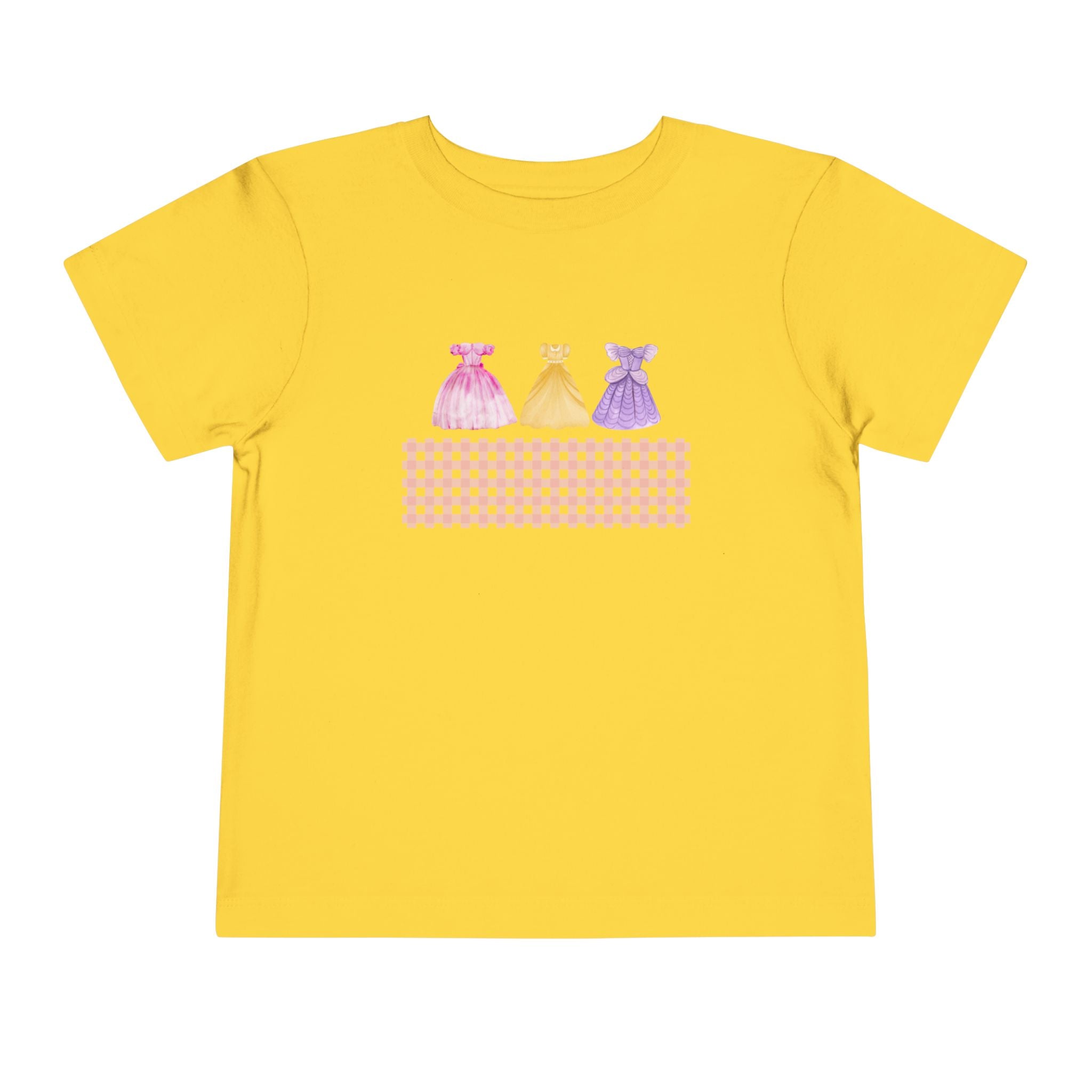 Toddler Tee — Pastel Princess Dresses Graphic (Pink Gingham)