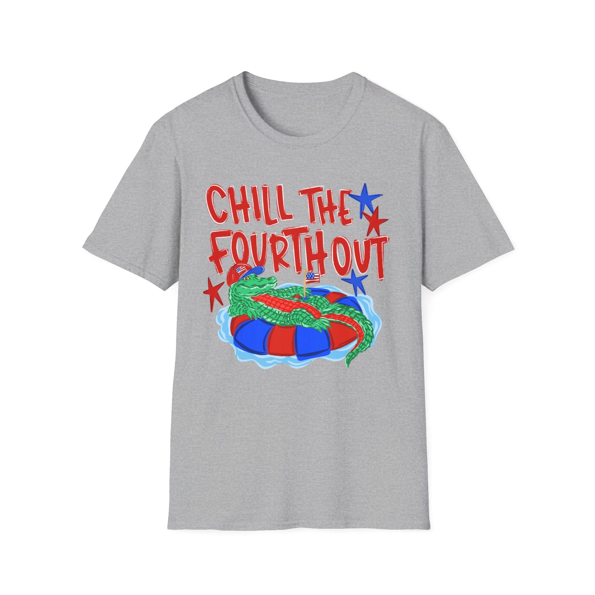 Chill the Fourth Out With Hat T-Shirt — Patriotic Alligator 4th of July Tee