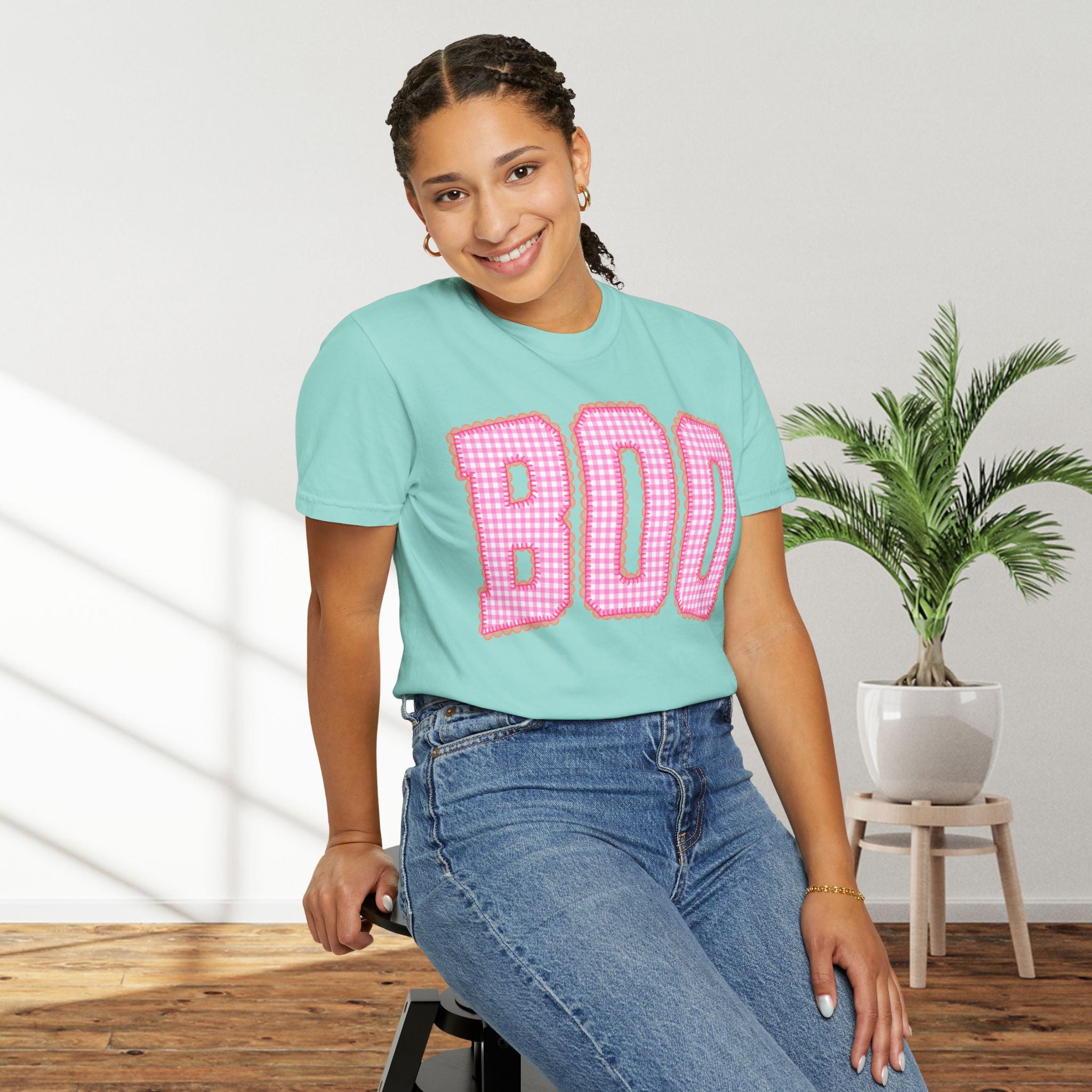 Boo Pink Gingham Graphic T-Shirt