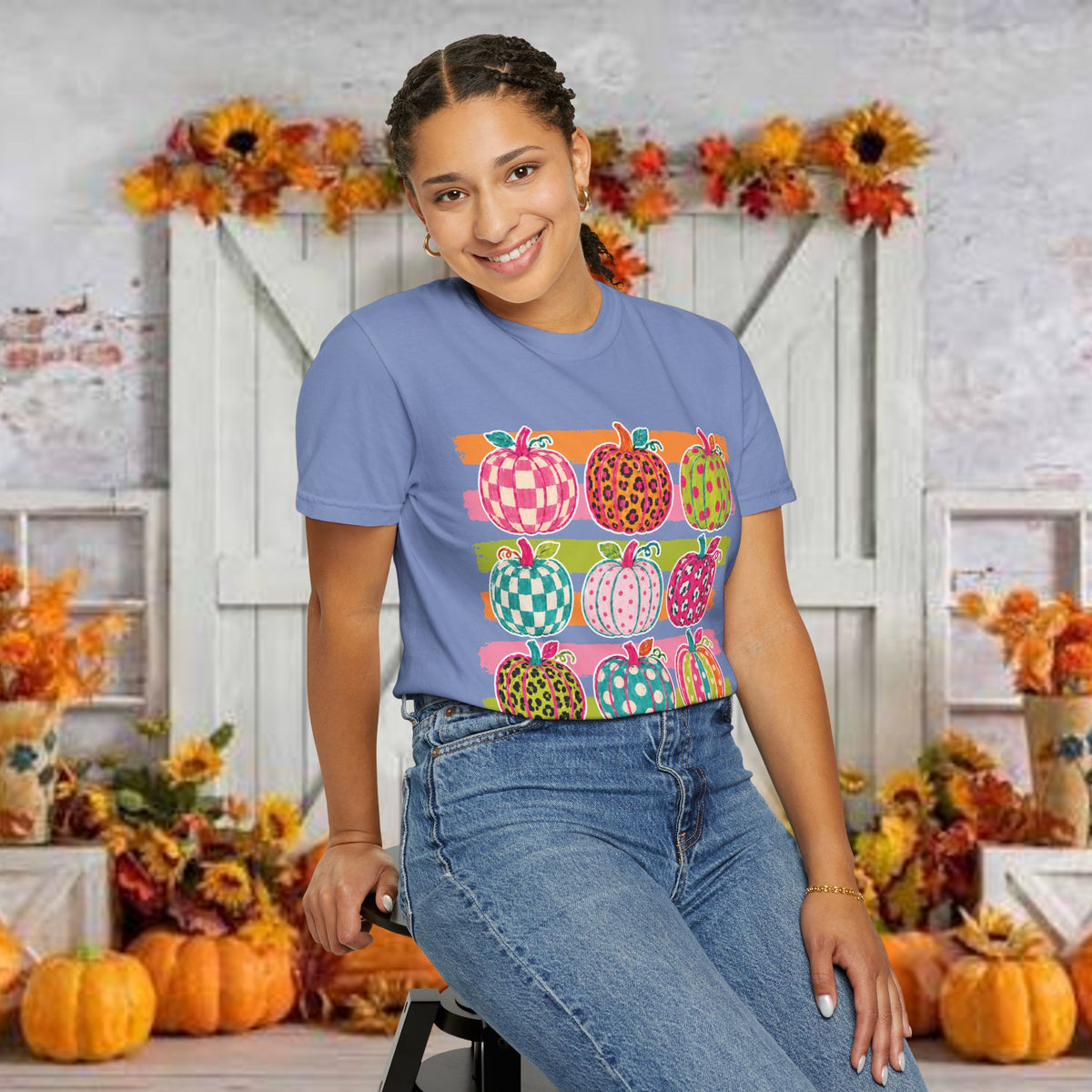 Striped Preppy Neon Fall Pumpkin Bow