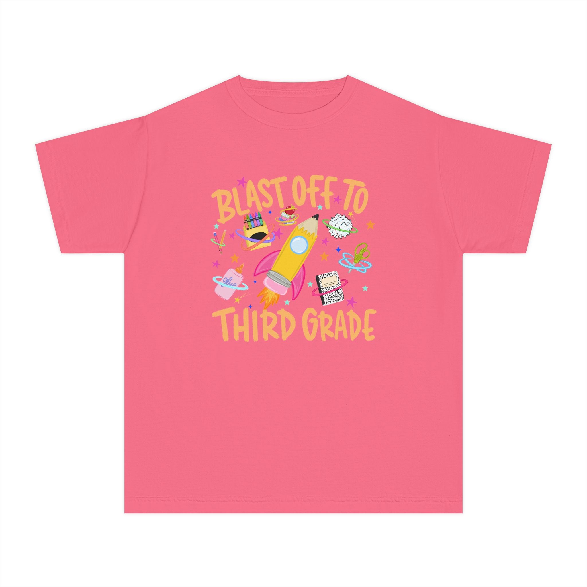 Blast Off to Third Grade Youth T-Shirt — Cute Rocket Back-to-School Tee for Kids