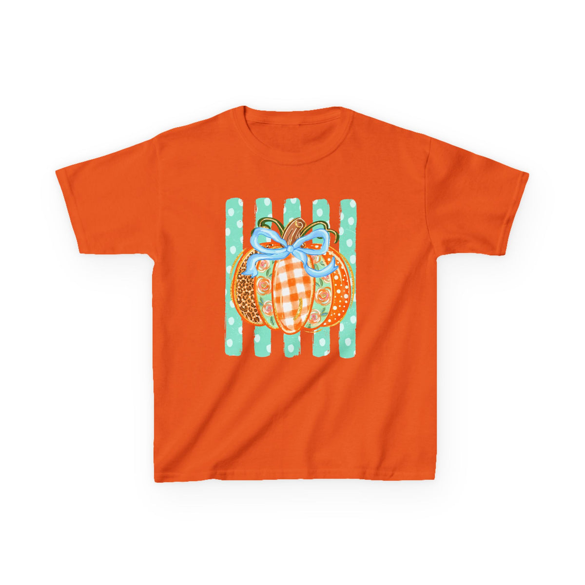 Kids Striped Preppy Fall Pumpkin Glitter— Cute Plaid & Leopard Pumpkin Shirt for Fall