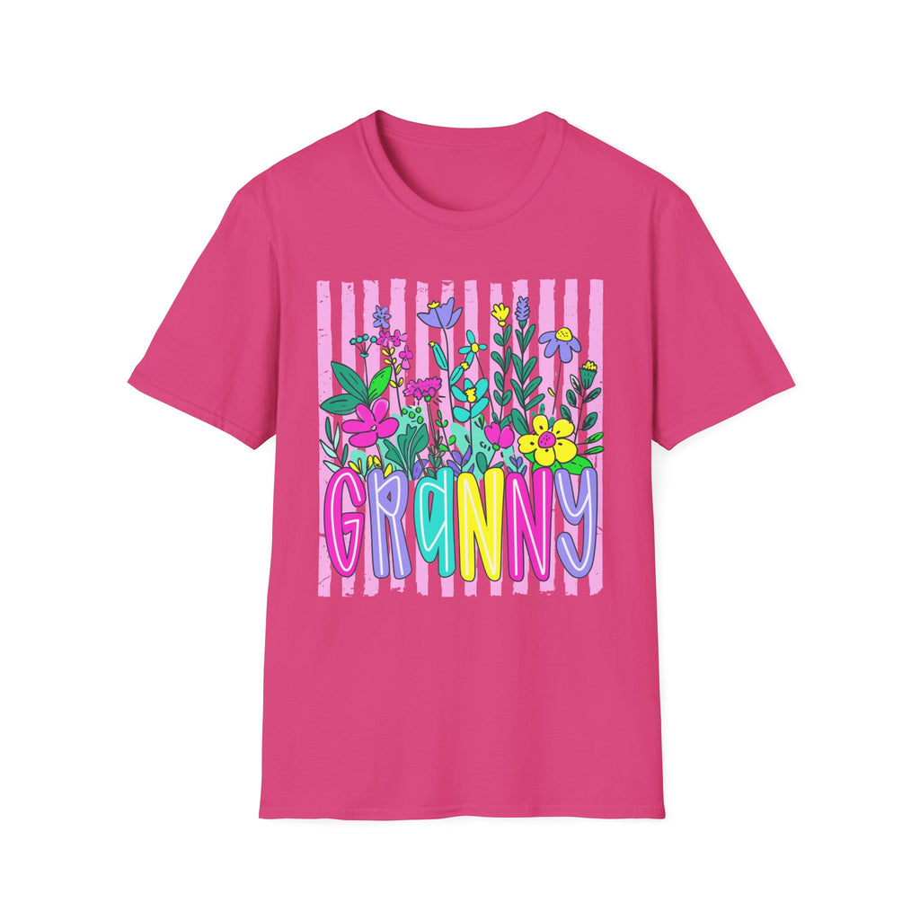 Granny Floral Graphic T-Shirt — Colorful Striped Bouquet Tee