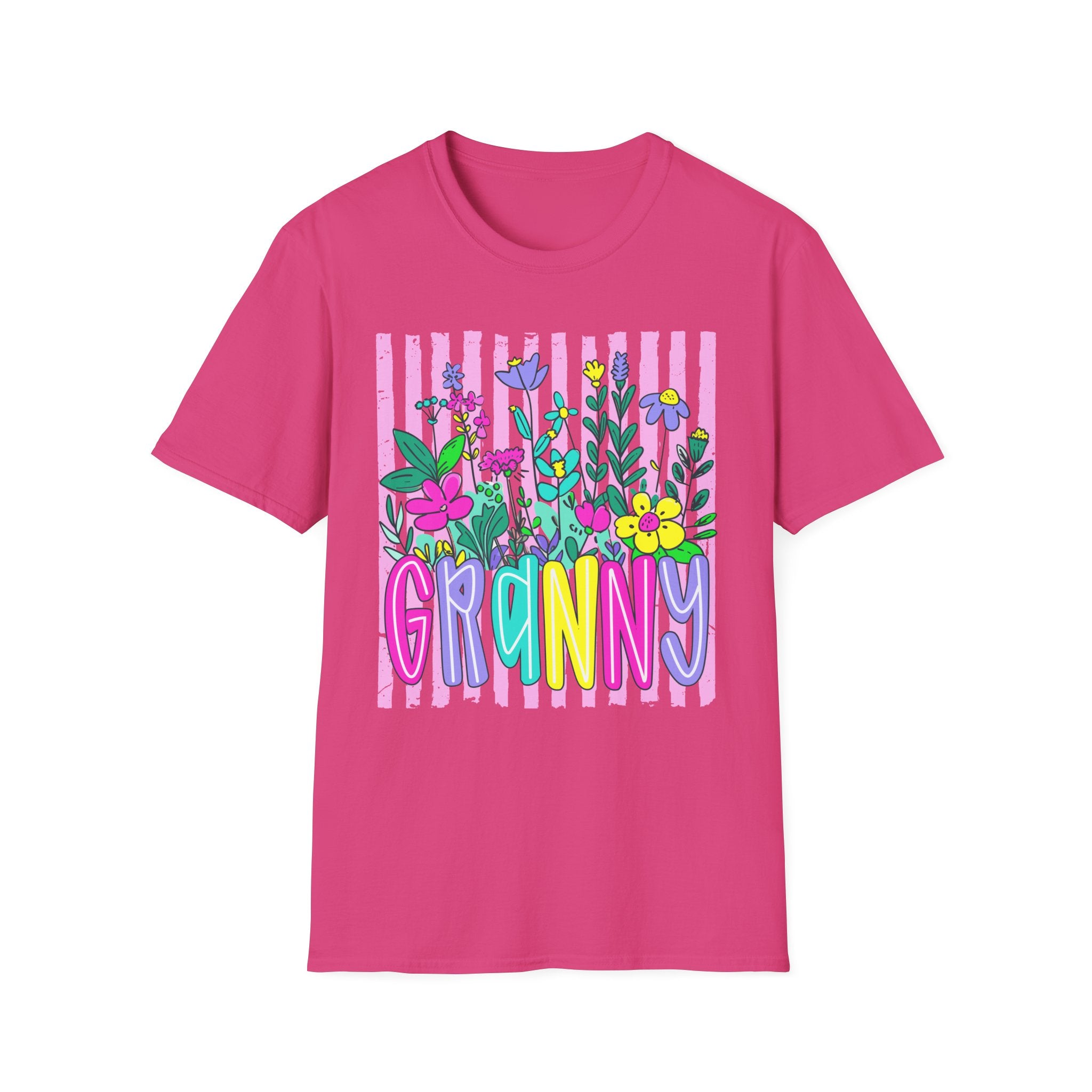 Granny Floral Graphic T-Shirt — Colorful Striped Bouquet Tee