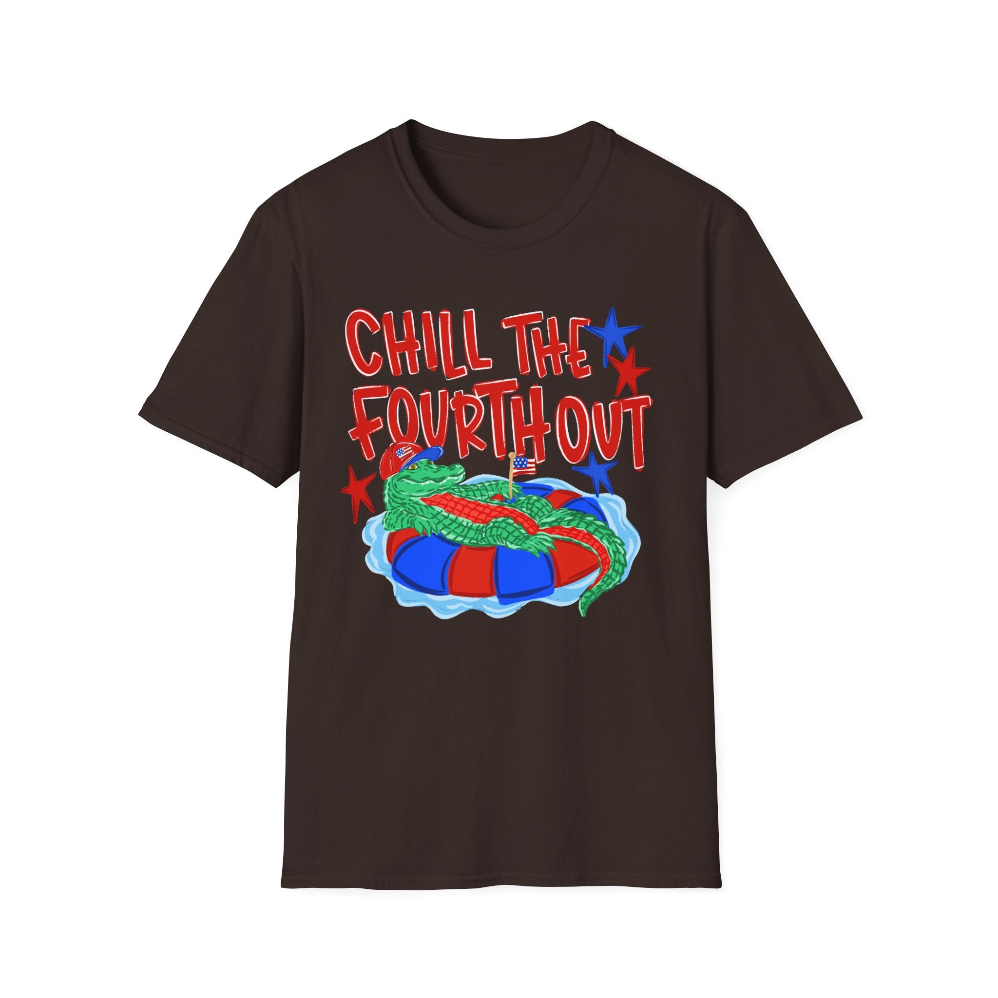Chill the Fourth Out With Hat T-Shirt — Patriotic Alligator 4th of July Tee