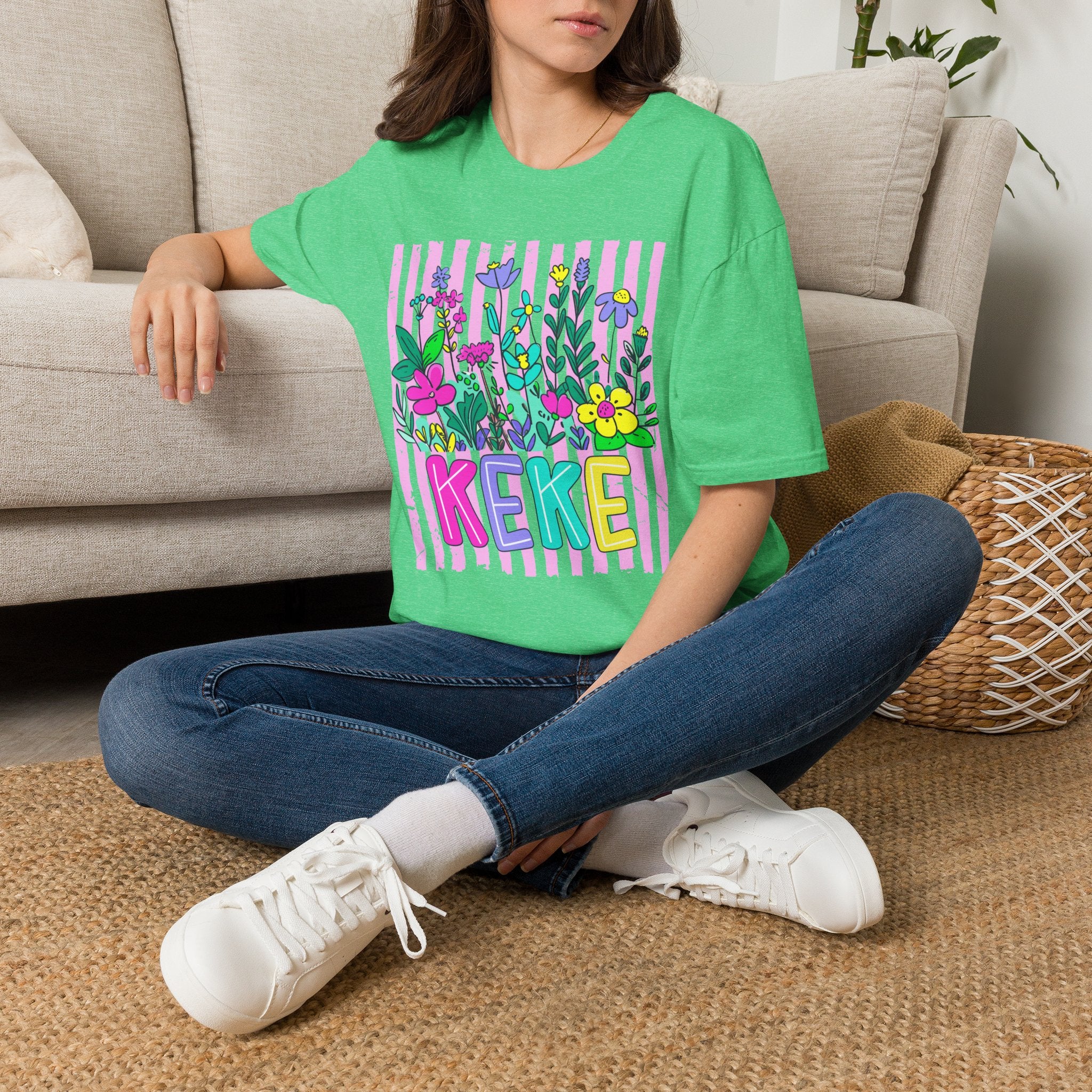 Floral Keke T-Shirt — Bright Garden Stripes Tee