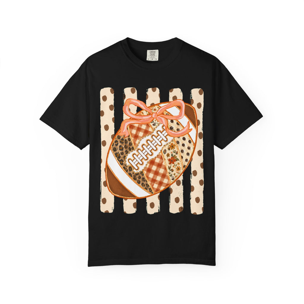 Preppy Floral Fall Football — Cute Bow & Polka Dot Game Day T-Shirt