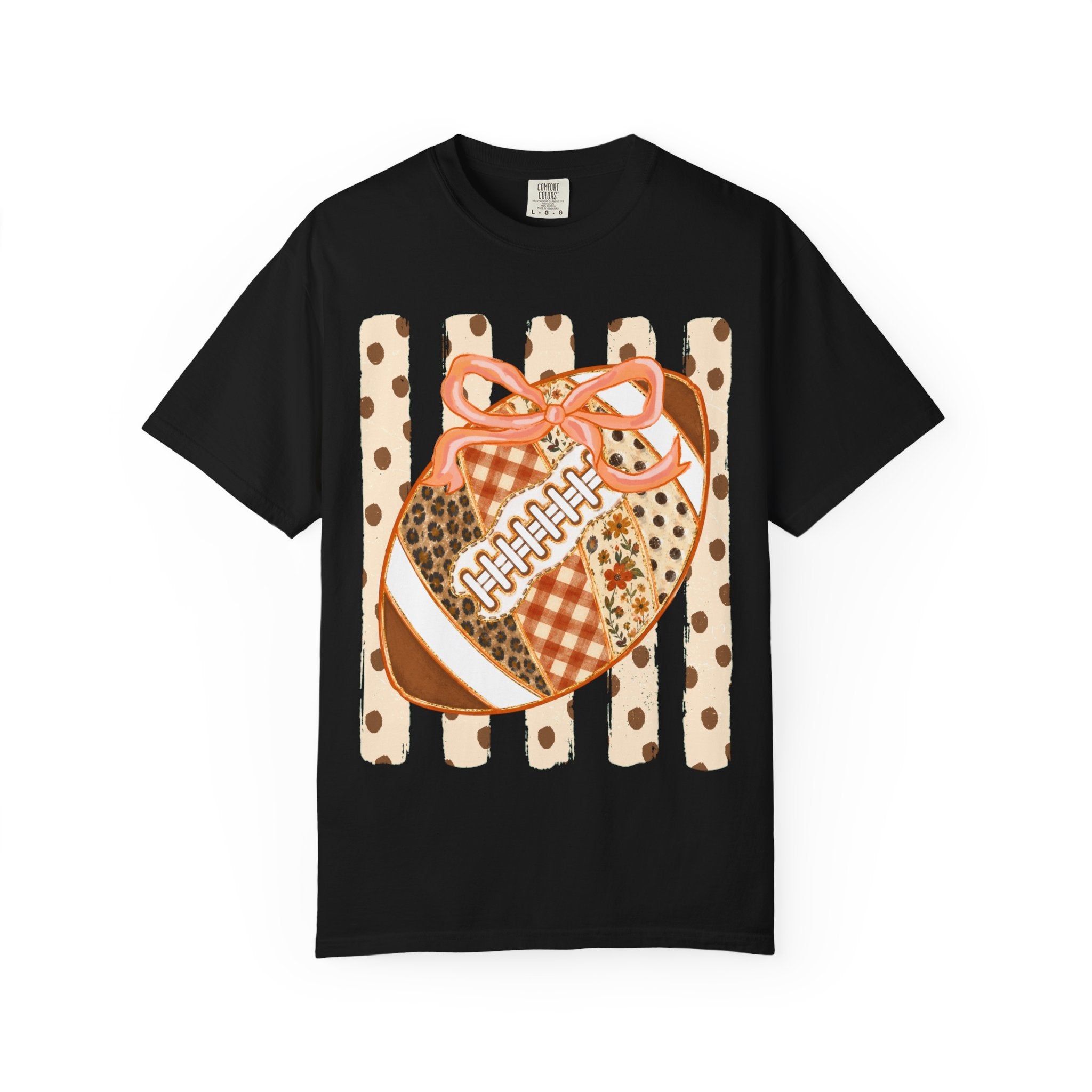 Preppy Floral Fall Football — Cute Bow & Polka Dot Game Day T-Shirt