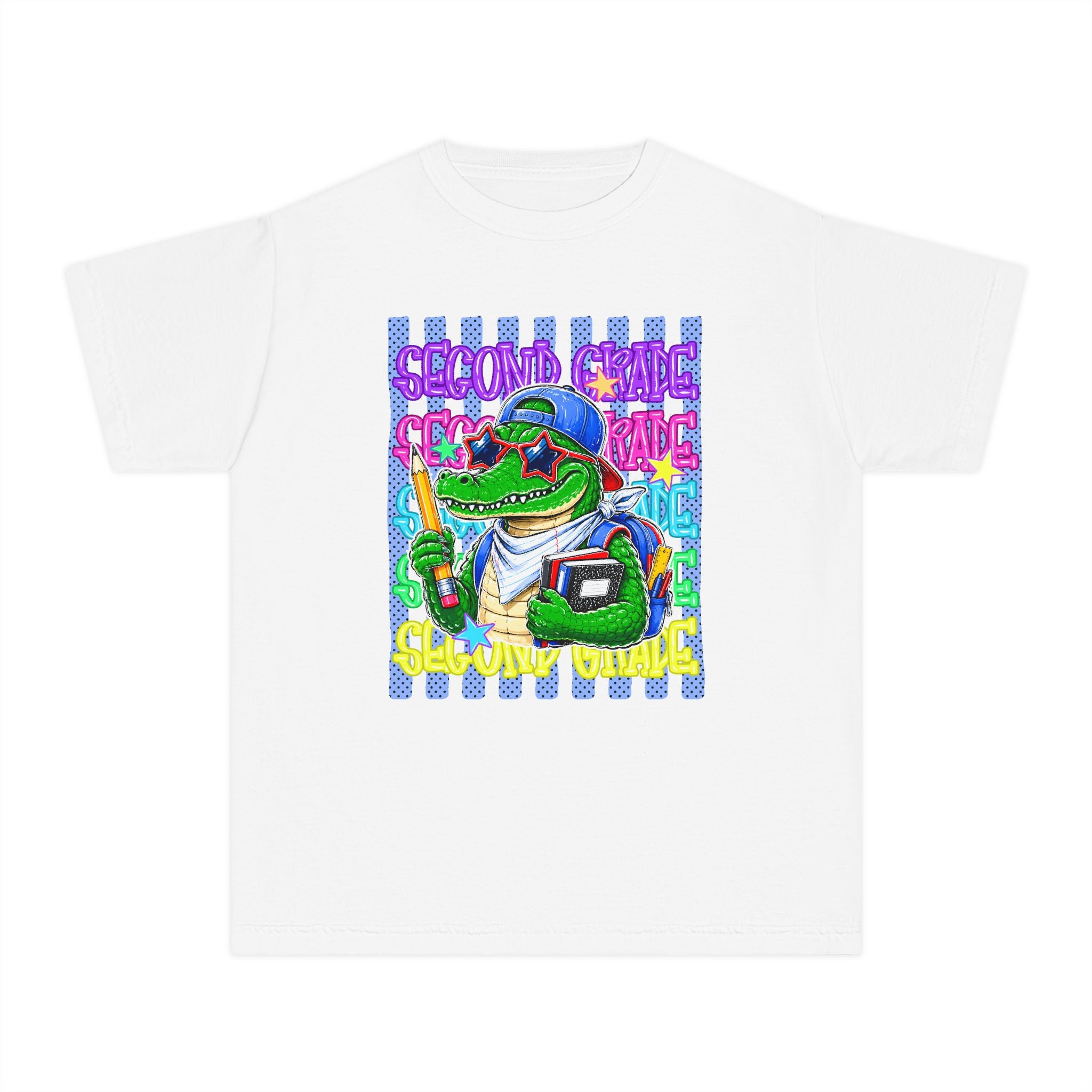 Youth Tee — Retro Alligator Graphic "Second Grade" Back-to-School Shirt
