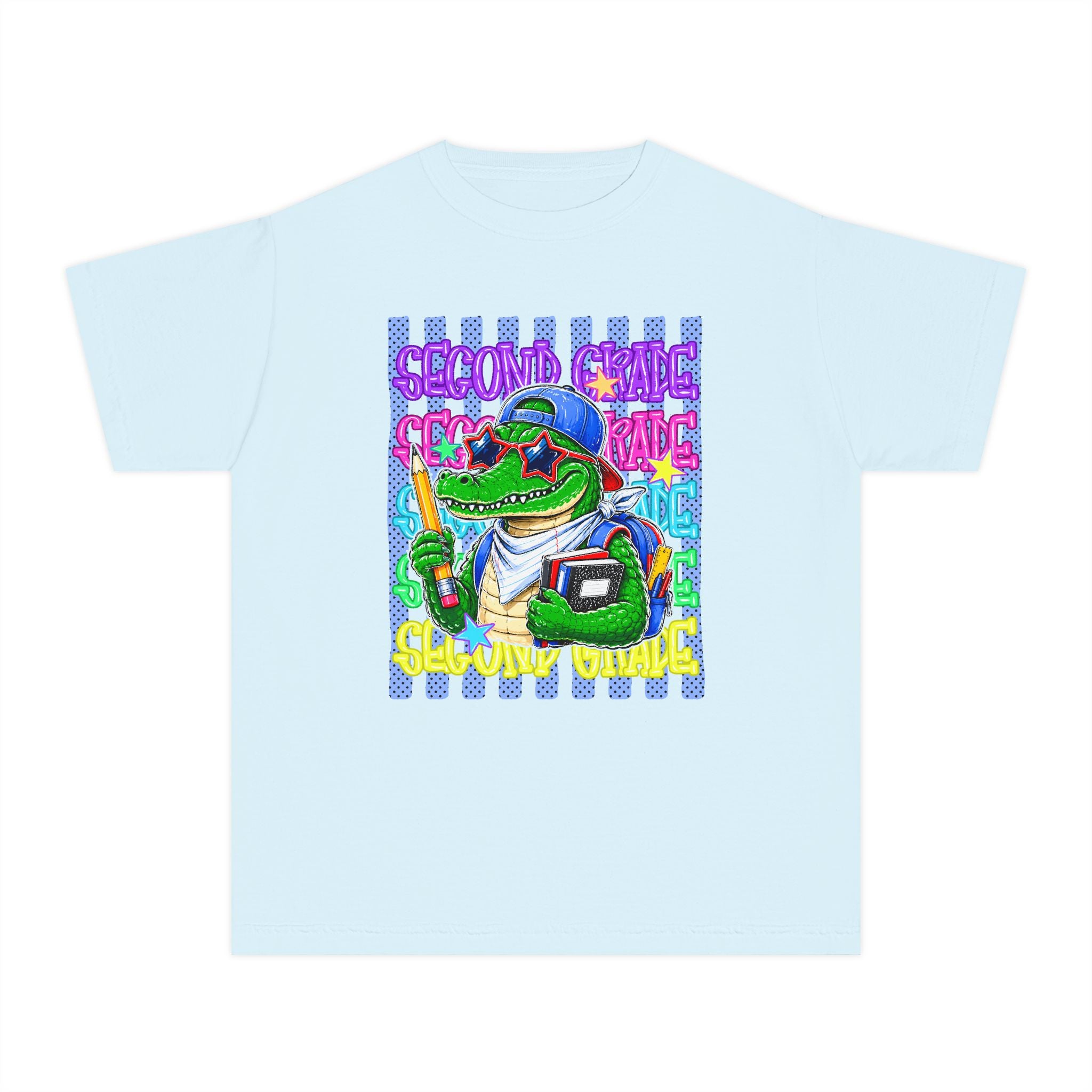 Youth Tee — Retro Alligator Graphic "Second Grade" Back-to-School Shirt