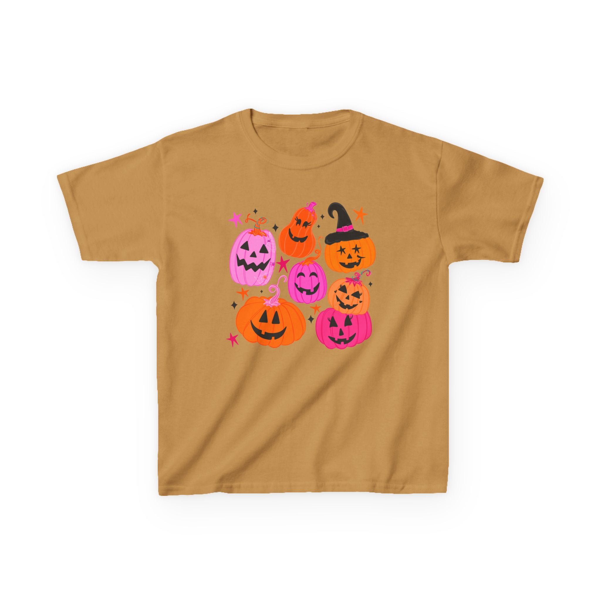 Kids Halloween Pumpkins T-Shirt — Cute Pink & Orange Jack-O'-Lantern Tee