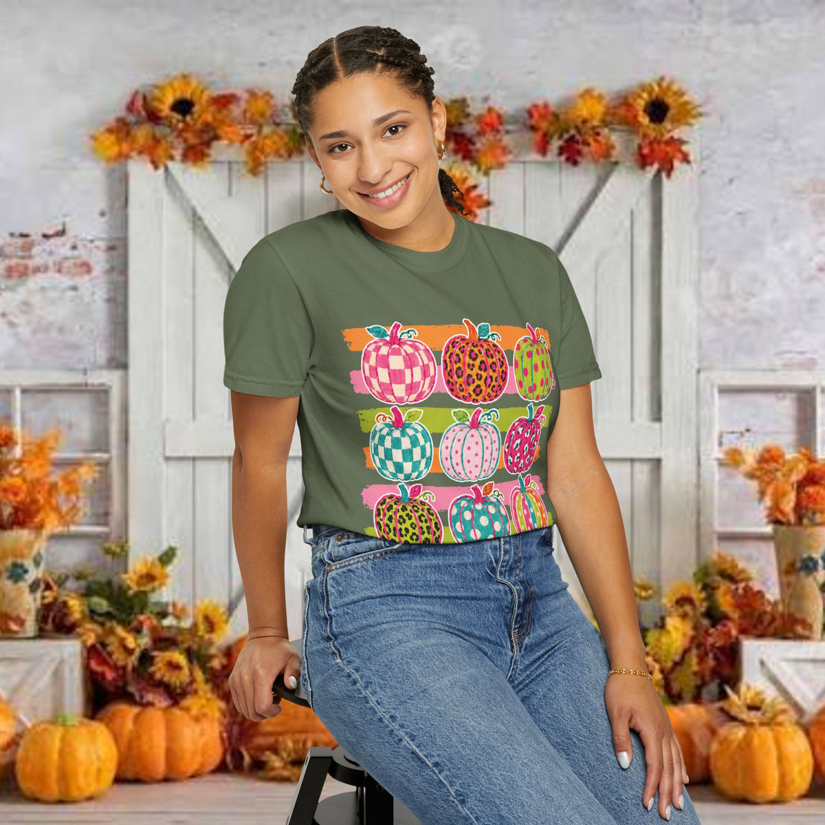 Striped Preppy Neon Fall Pumpkin Bow