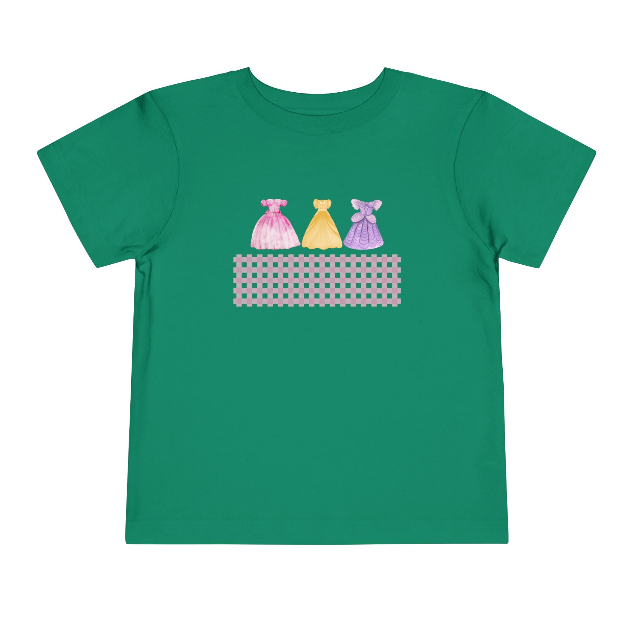 Toddler Tee — Pastel Princess Dresses Graphic (Pink Gingham)