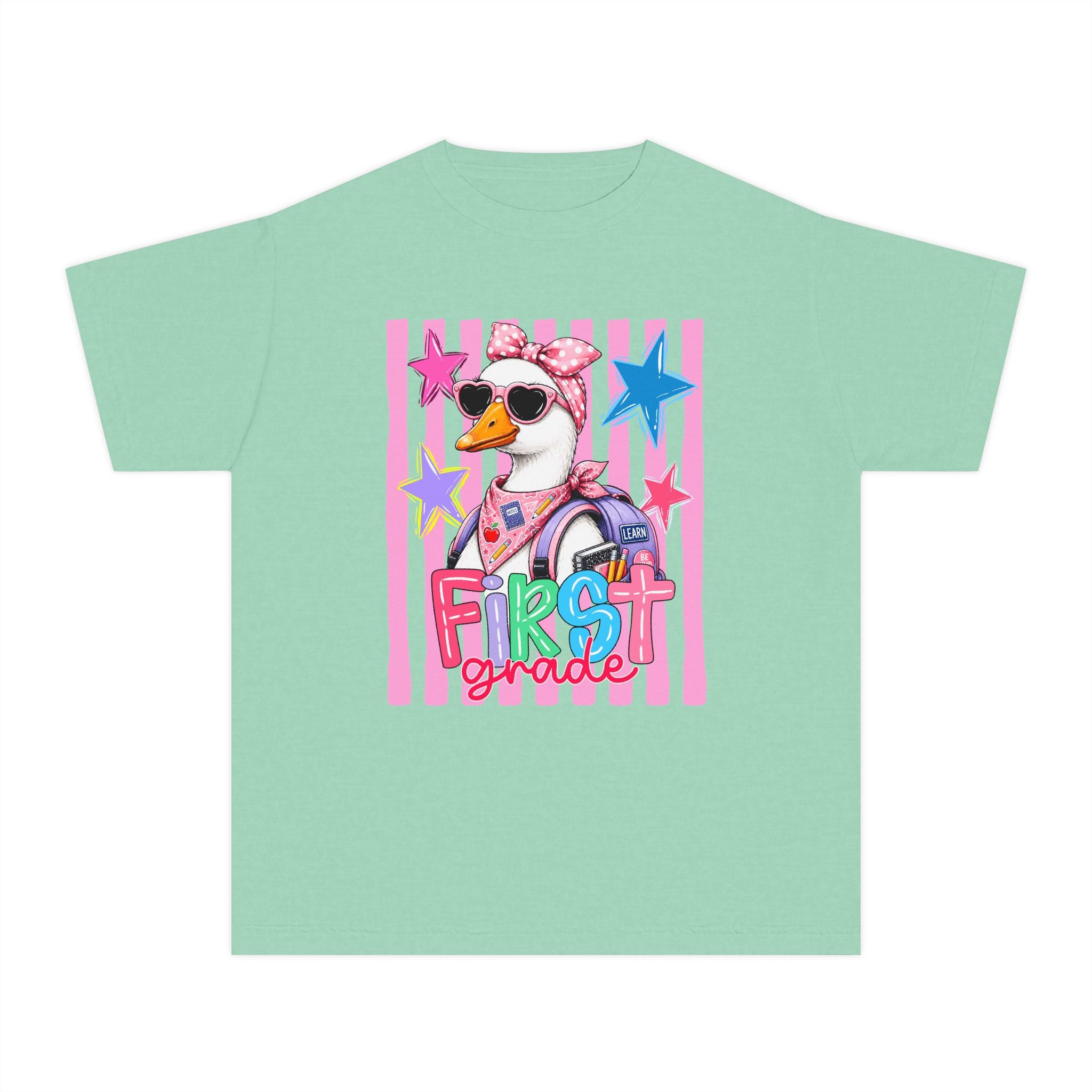 First Grade Girl Duck Graphic Youth Tee — Cute Back-to-School Shirt for Kids