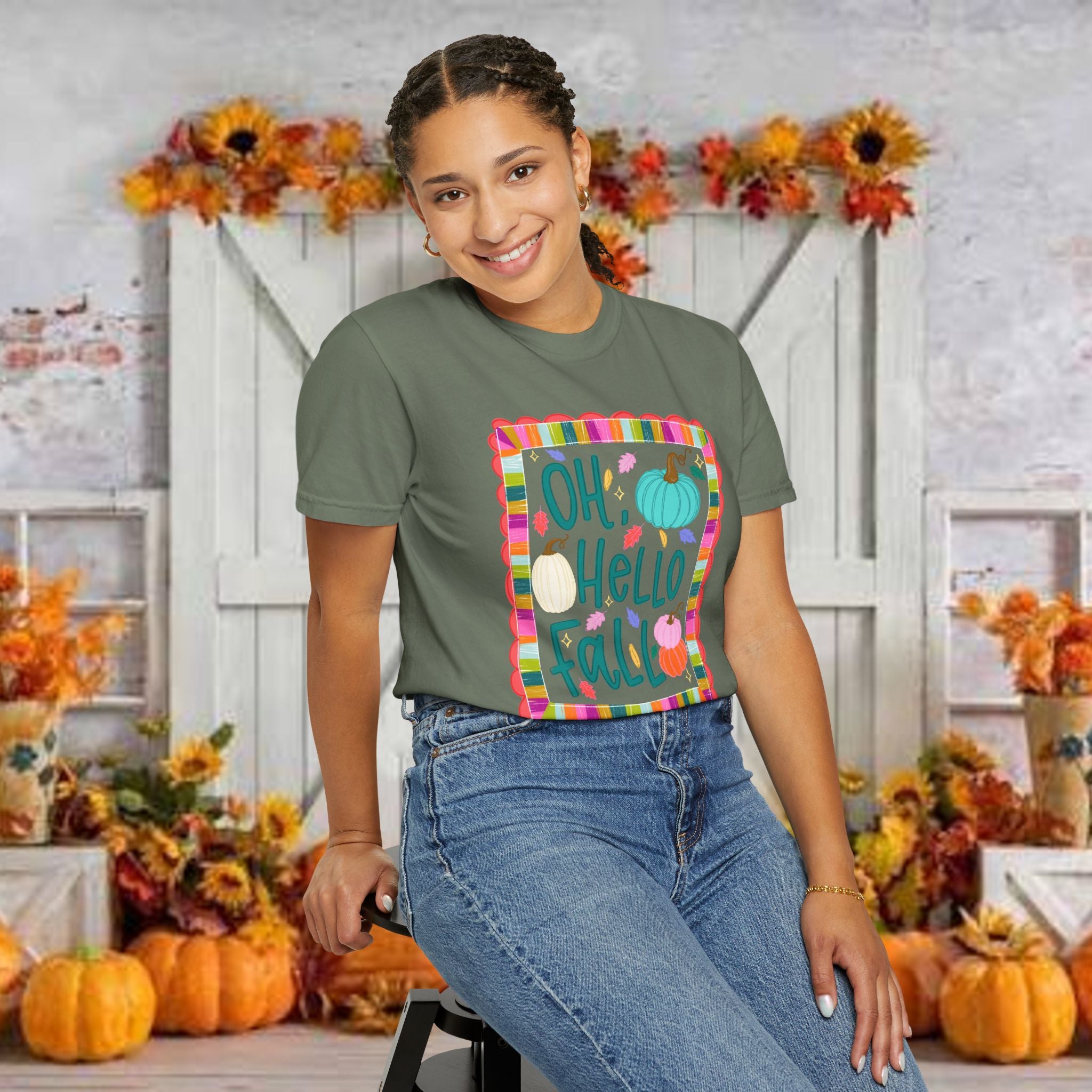 Oh, Hello Fall T-Shirt — Colorful Pumpkin Autumn Tee