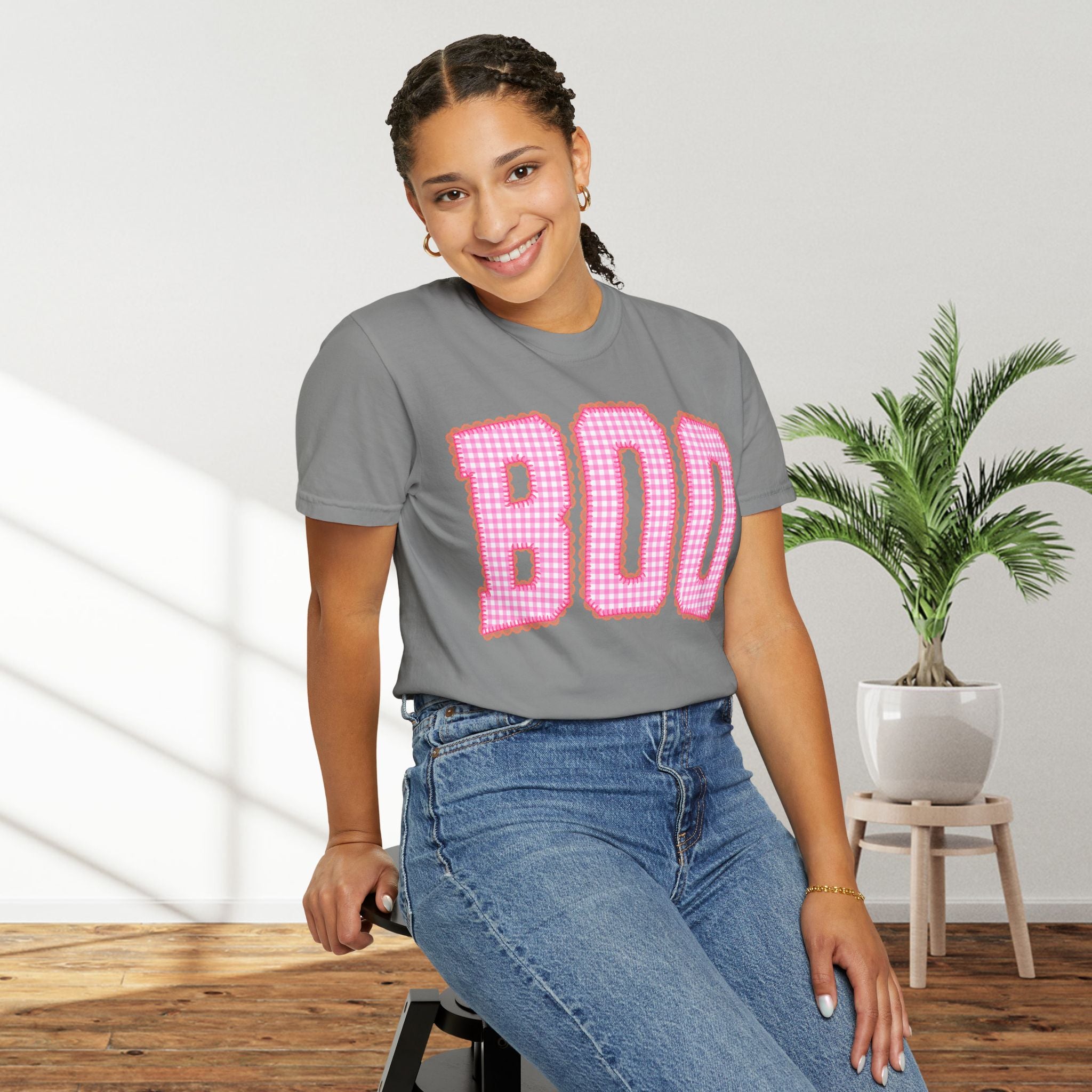 Boo Pink Gingham Graphic T-Shirt