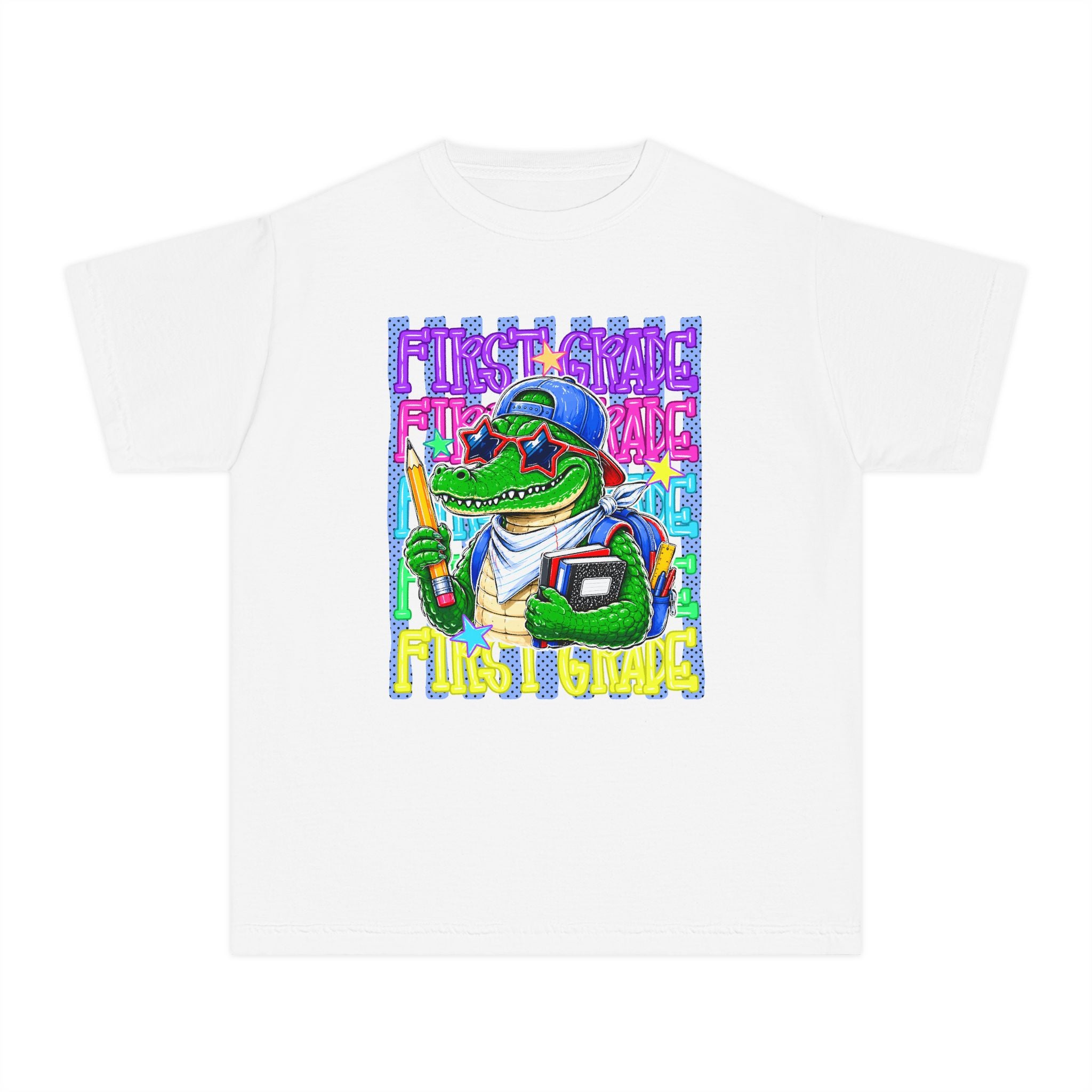 Youth Tee – Cool Crocodile ‘First Grade’ Back-to-School Graphic