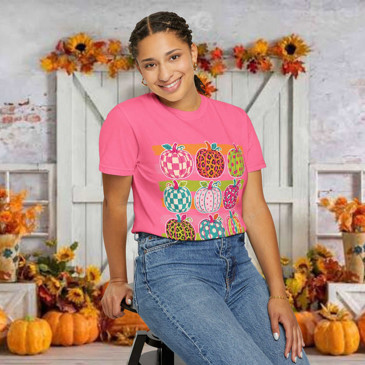 Striped Preppy Neon Fall Pumpkin Bow