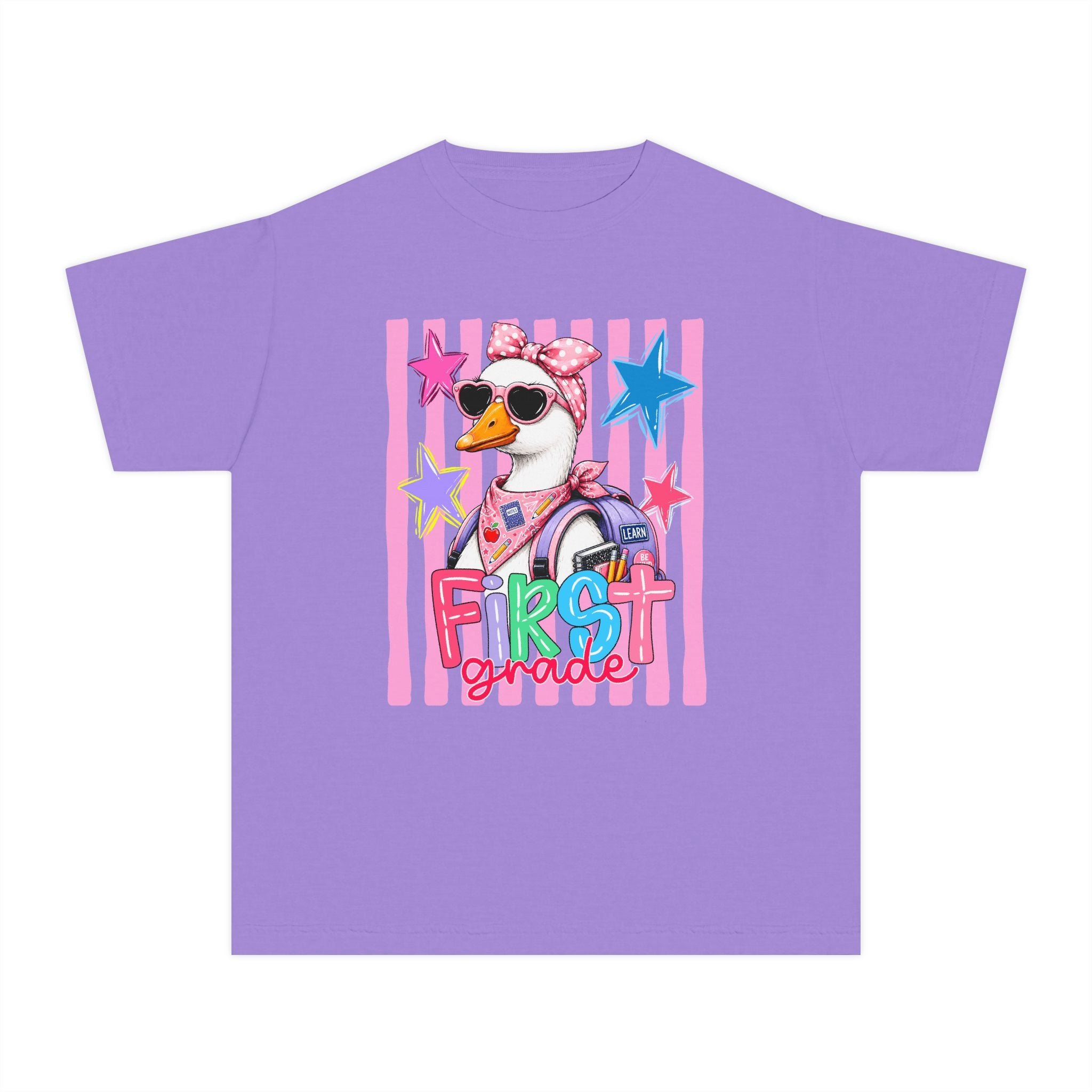 First Grade Girl Duck Graphic Youth Tee — Cute Back-to-School Shirt for Kids