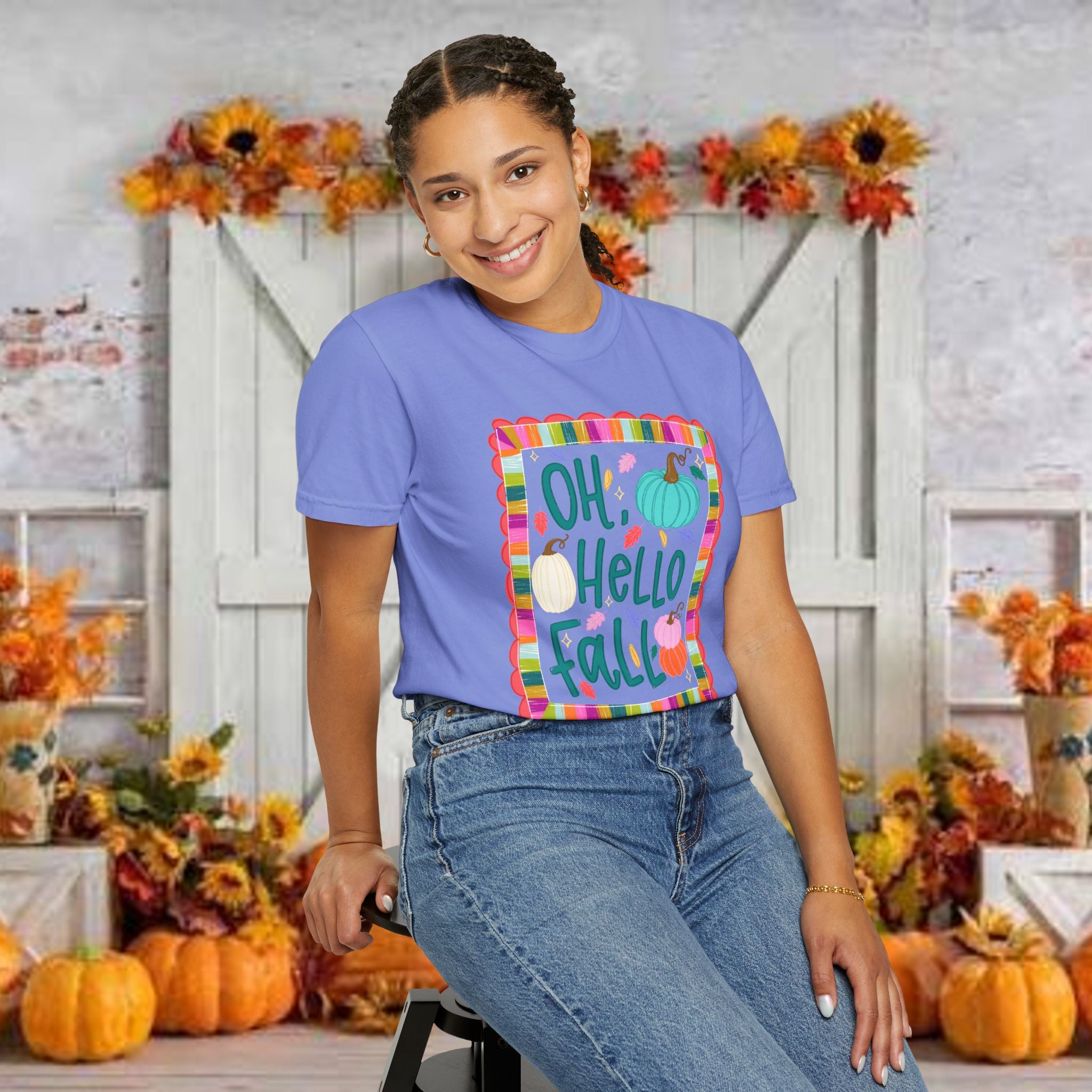 Oh, Hello Fall T-Shirt — Colorful Pumpkin Autumn Tee