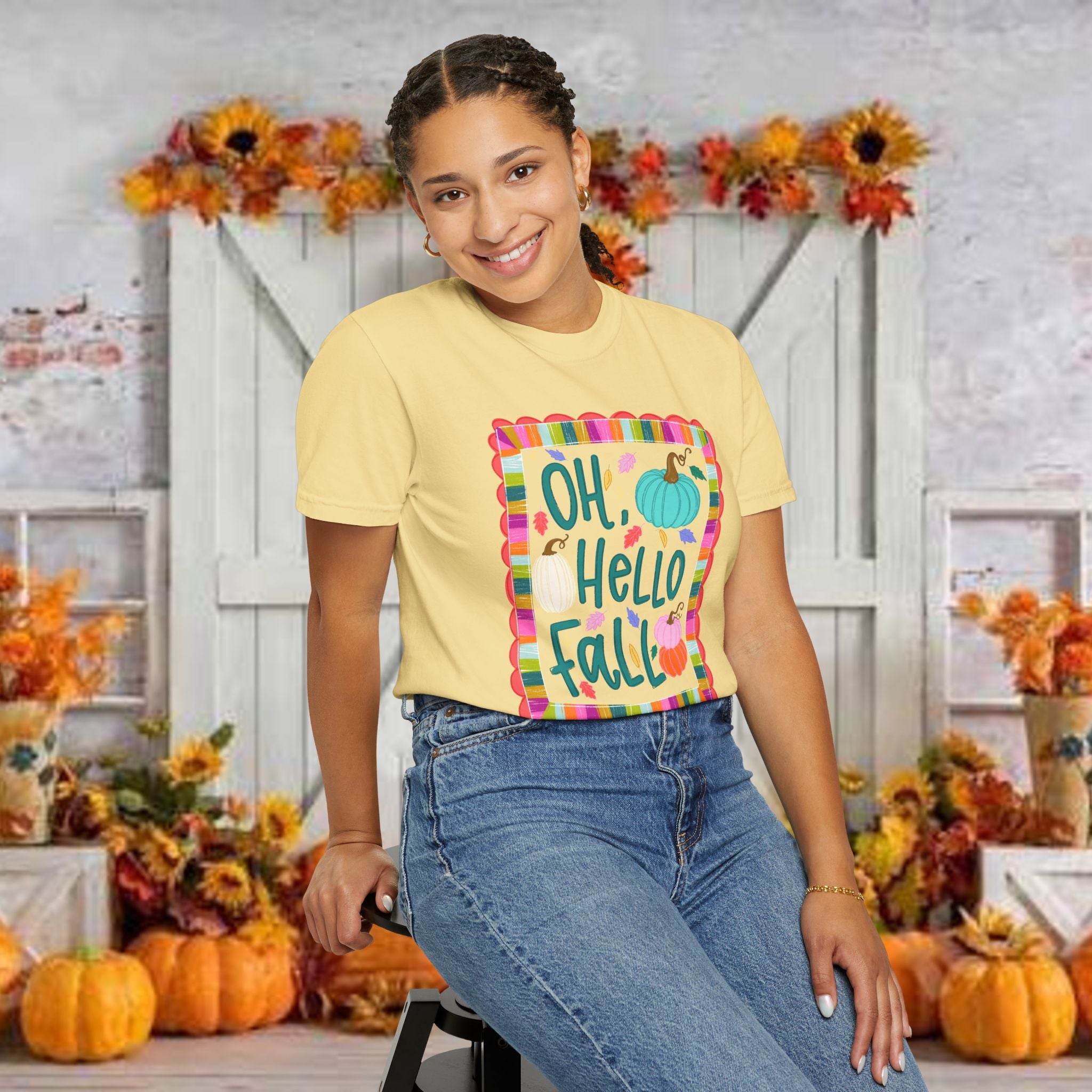 Oh, Hello Fall T-Shirt — Colorful Pumpkin Autumn Tee