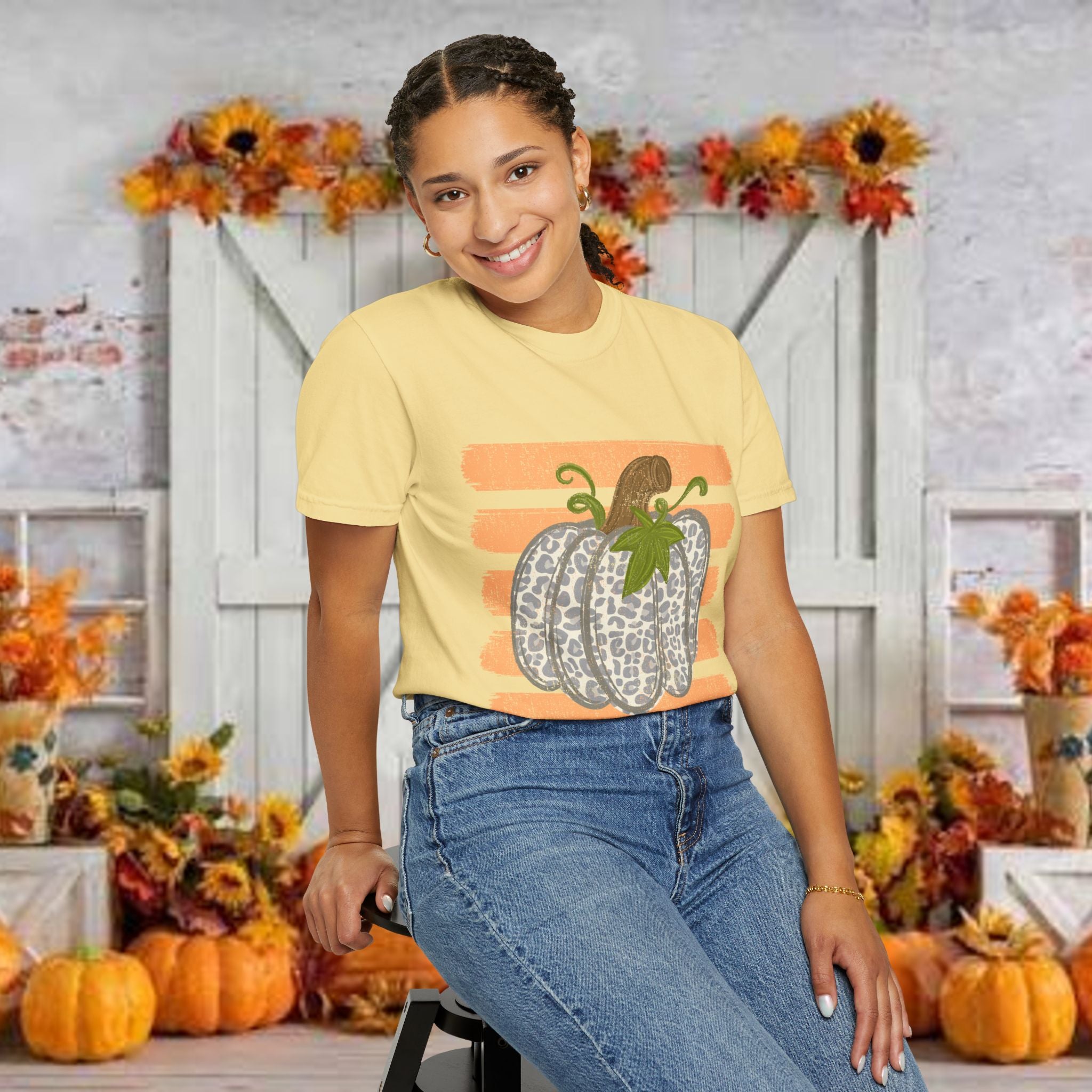 Pumpkin Stripes T-Shirt — Leopard Print Pumpkin Fall Tee