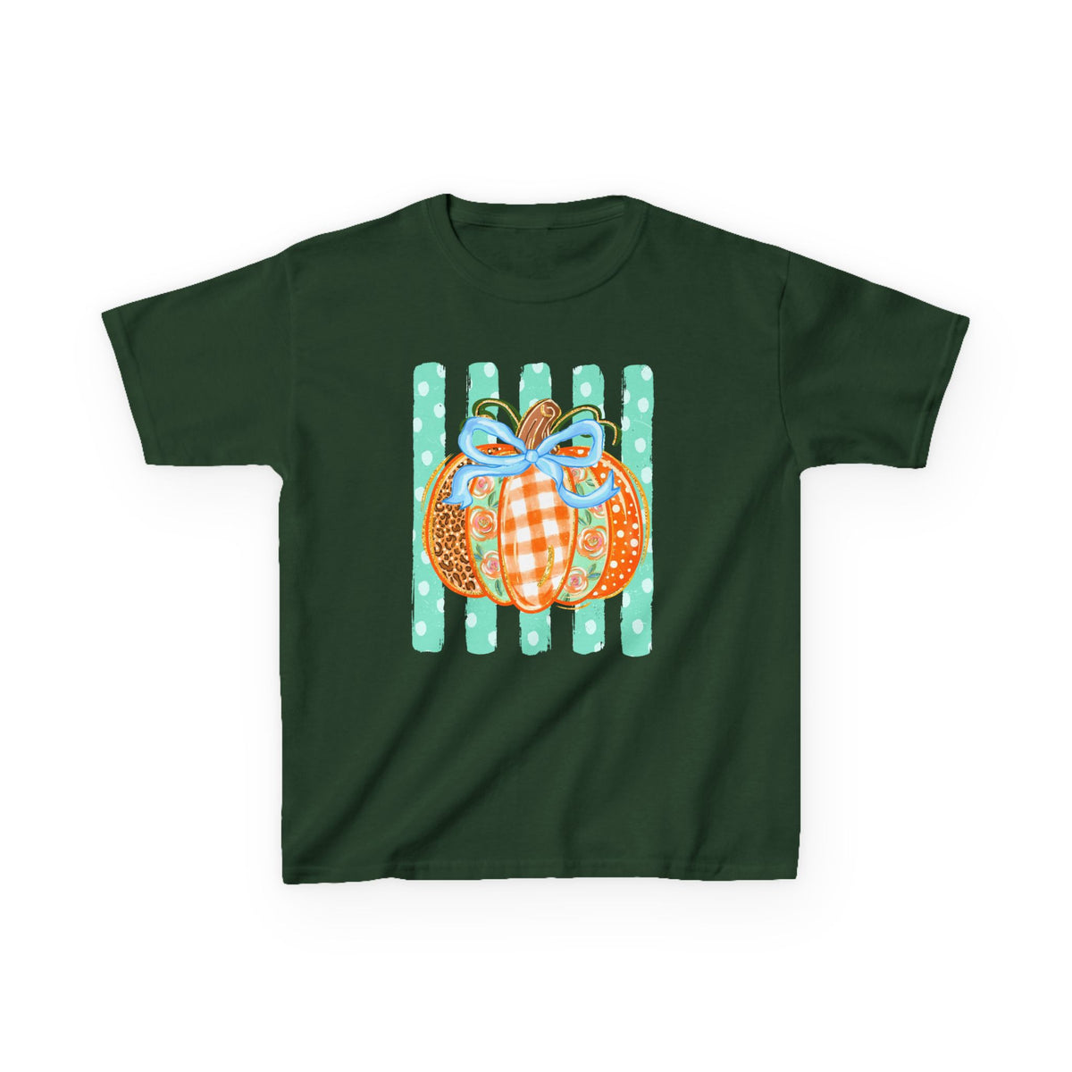 Kids Striped Preppy Fall Pumpkin Glitter— Cute Plaid & Leopard Pumpkin Shirt for Fall