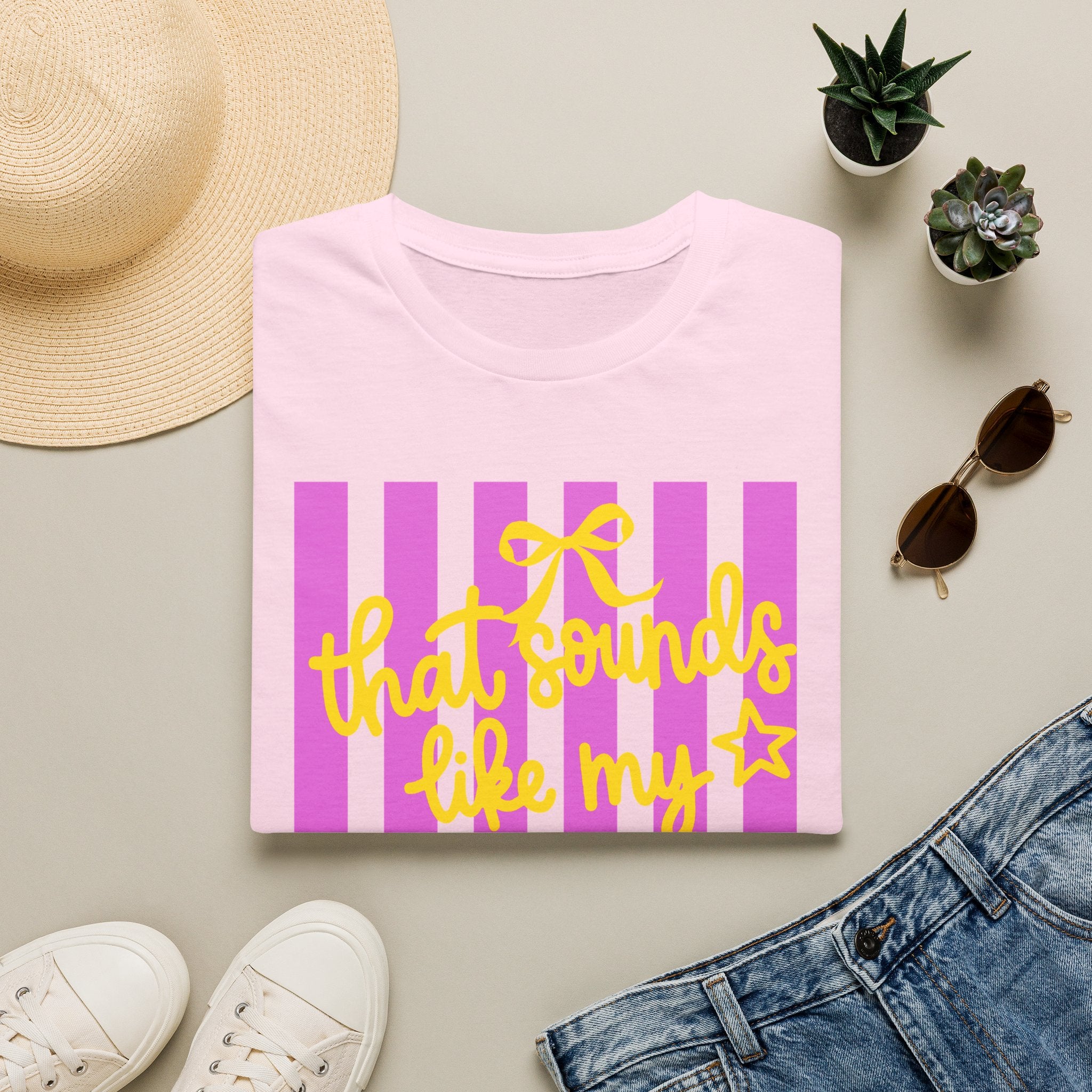 “That Sounds Like My Husband’s Ex-Girlfriend” Pink Stripe Graphic Tee