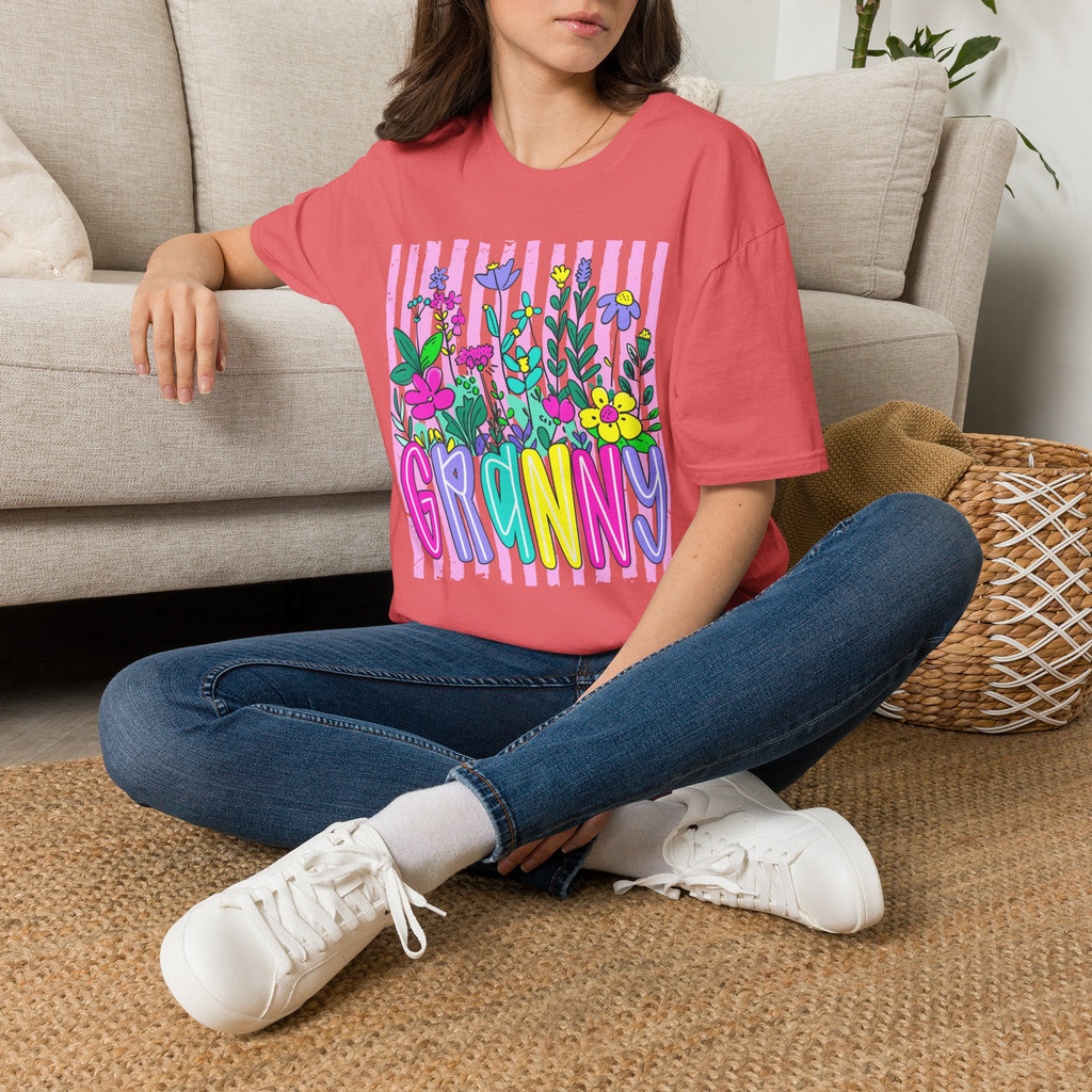 Granny Floral Graphic T-Shirt — Colorful Striped Bouquet Tee