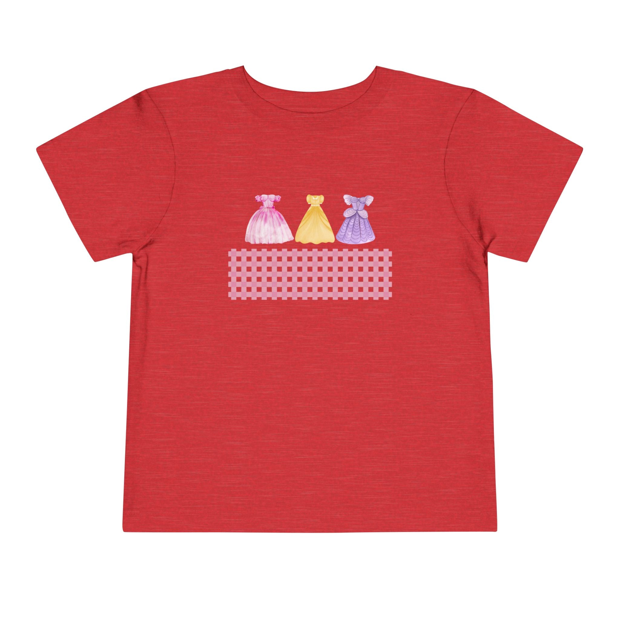 Toddler Tee — Pastel Princess Dresses Graphic (Pink Gingham)
