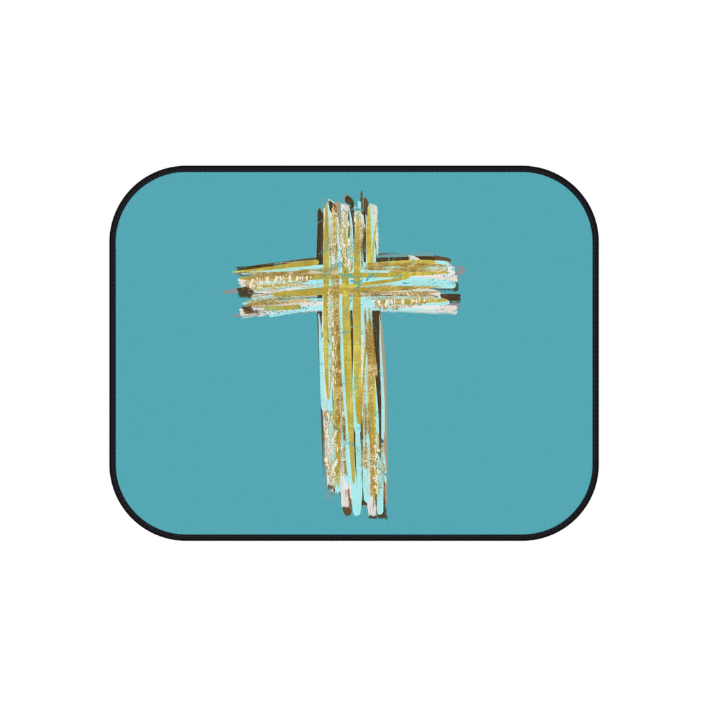 Religious Car Mats (Set of 4) — Teal Cross Non‑Slip Floor Mats