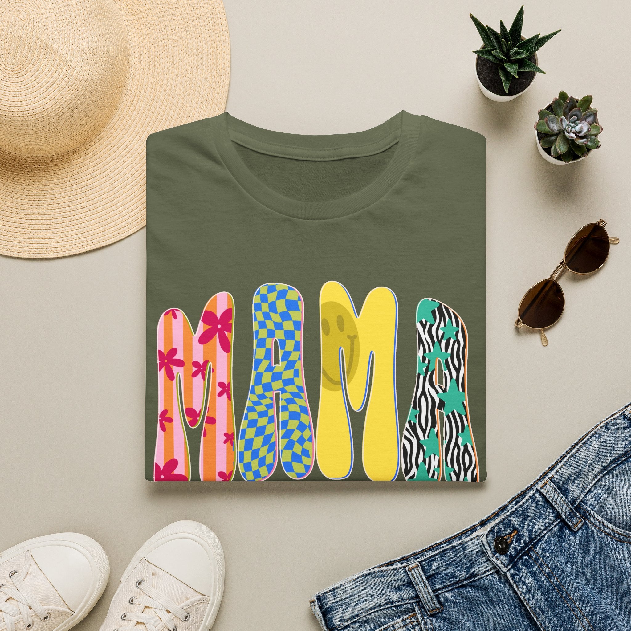 Mama Graphic T-Shirt — Colorful Patterned Lettering Tee for New Moms & Mother's Day
