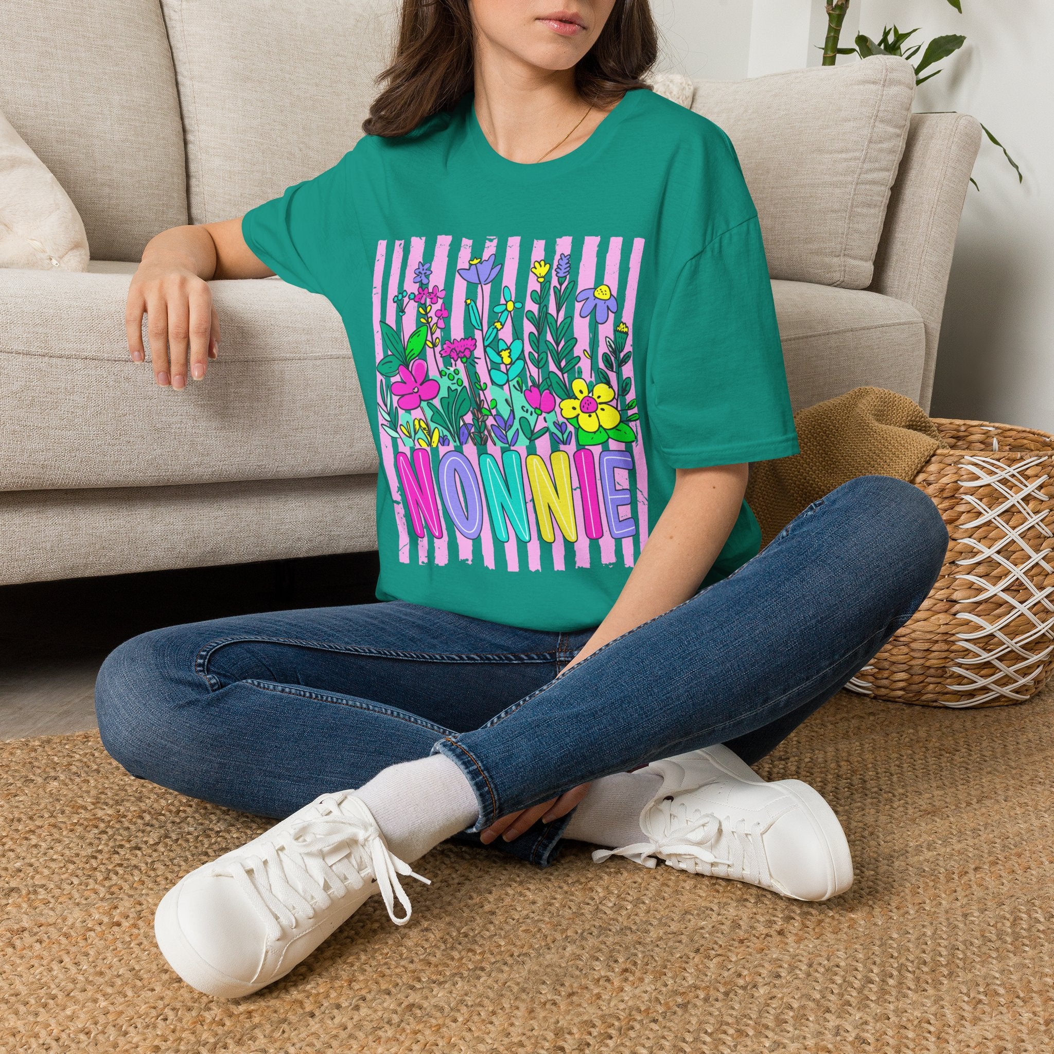 Grandma 'NONNIE' Floral T-Shirt — Colorful Garden Gift for Grandmother
