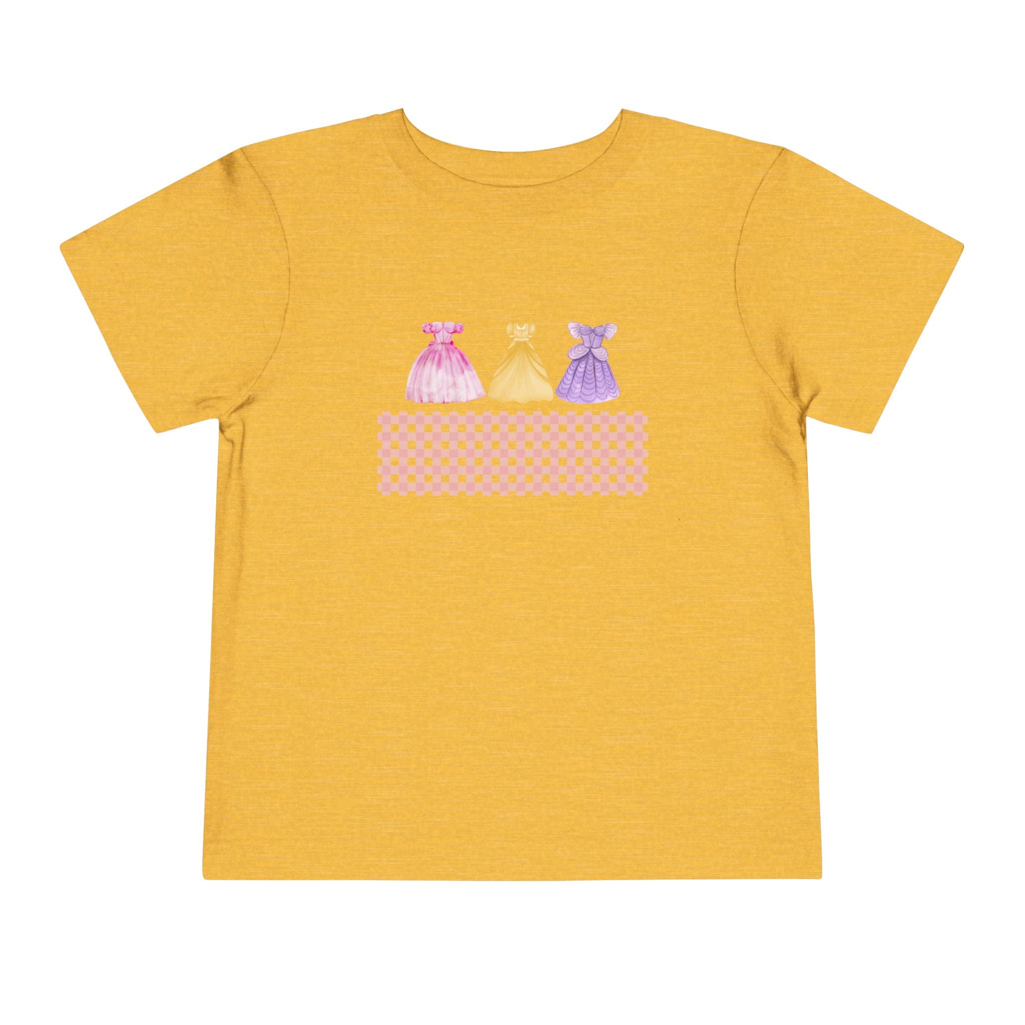 Toddler Tee — Pastel Princess Dresses Graphic (Pink Gingham)