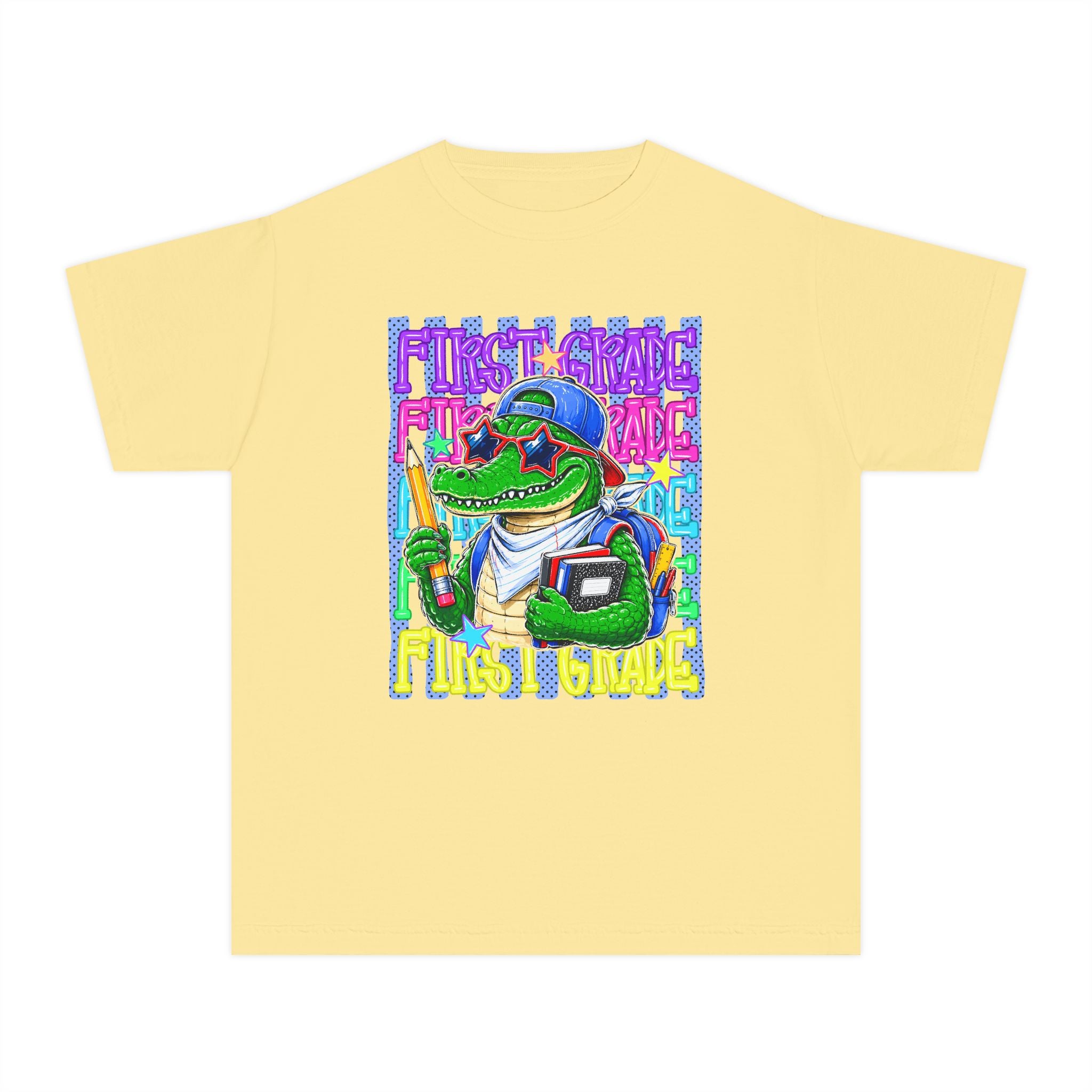 Youth Tee – Cool Crocodile ‘First Grade’ Back-to-School Graphic