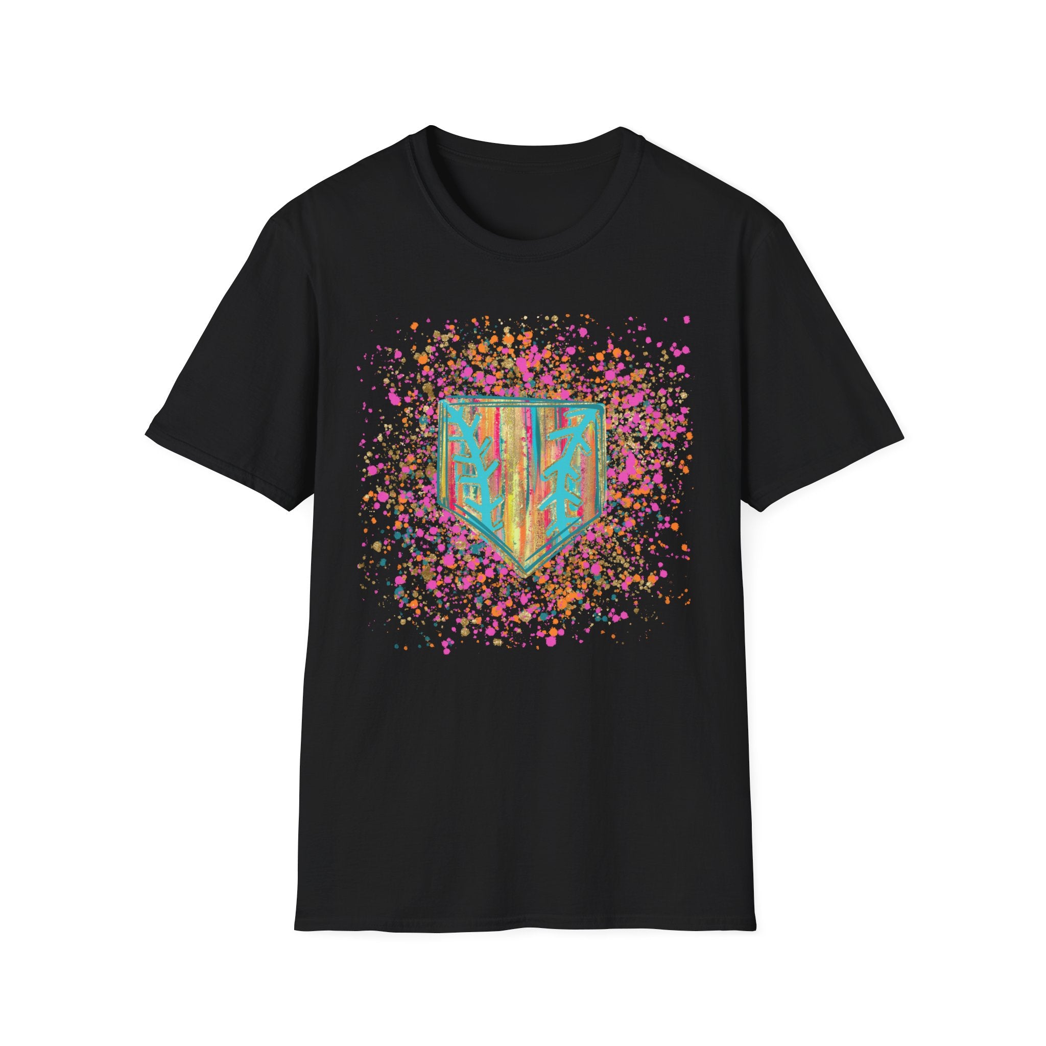 Colorful Floral Shield T-Shirt — Boho Painted Crest Graphic Tee