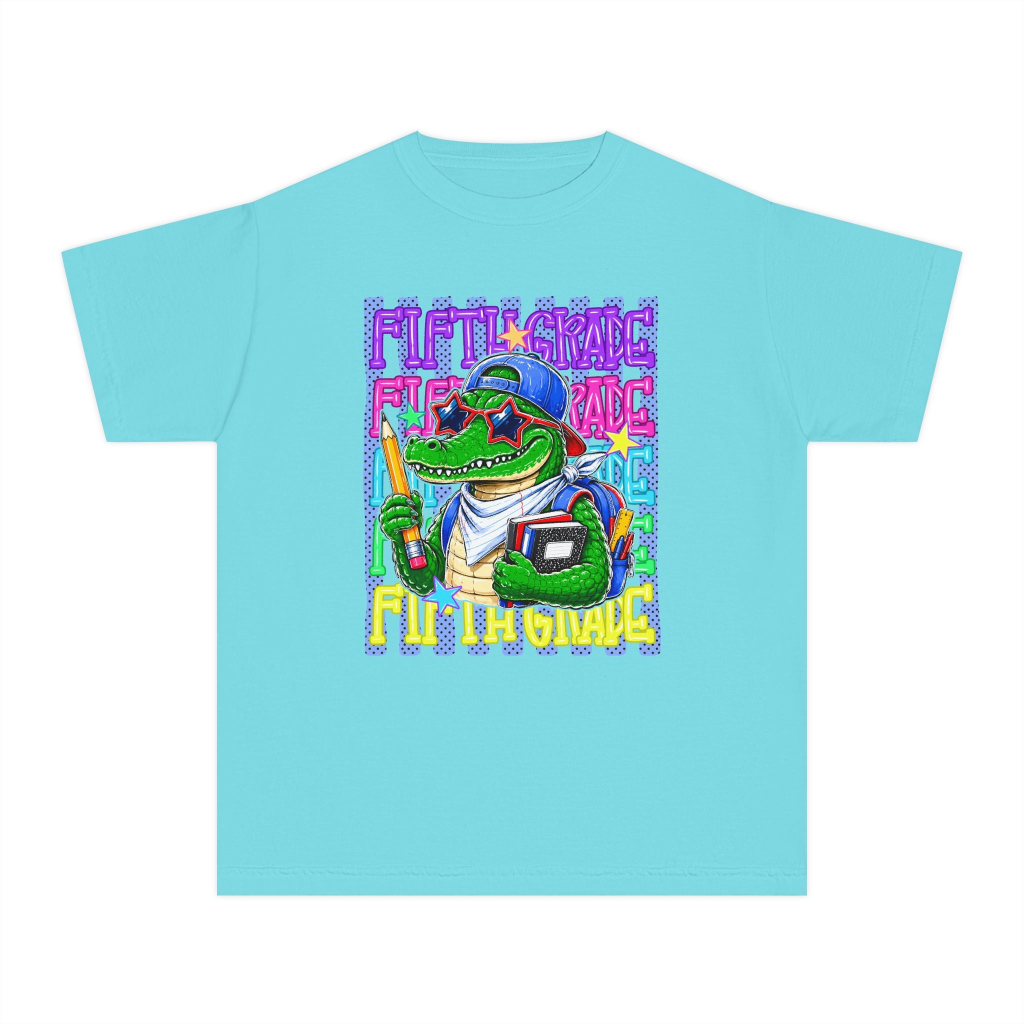 Youth Tee — Colorful Back-to-School Alligator Graphic "Fifth Grade"