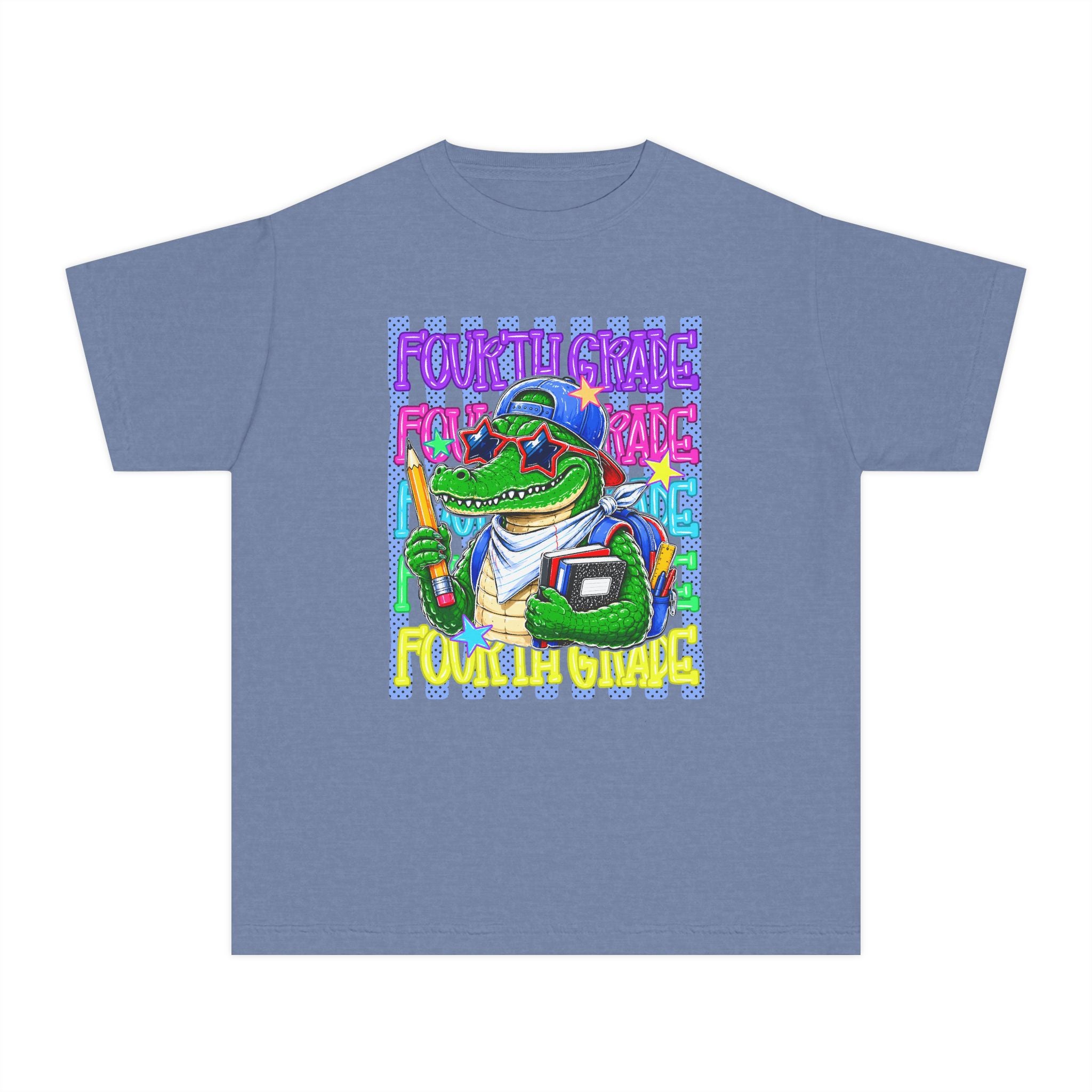 Youth Tee — Colorful ‘Fourth Grade’ Alligator School Graphic