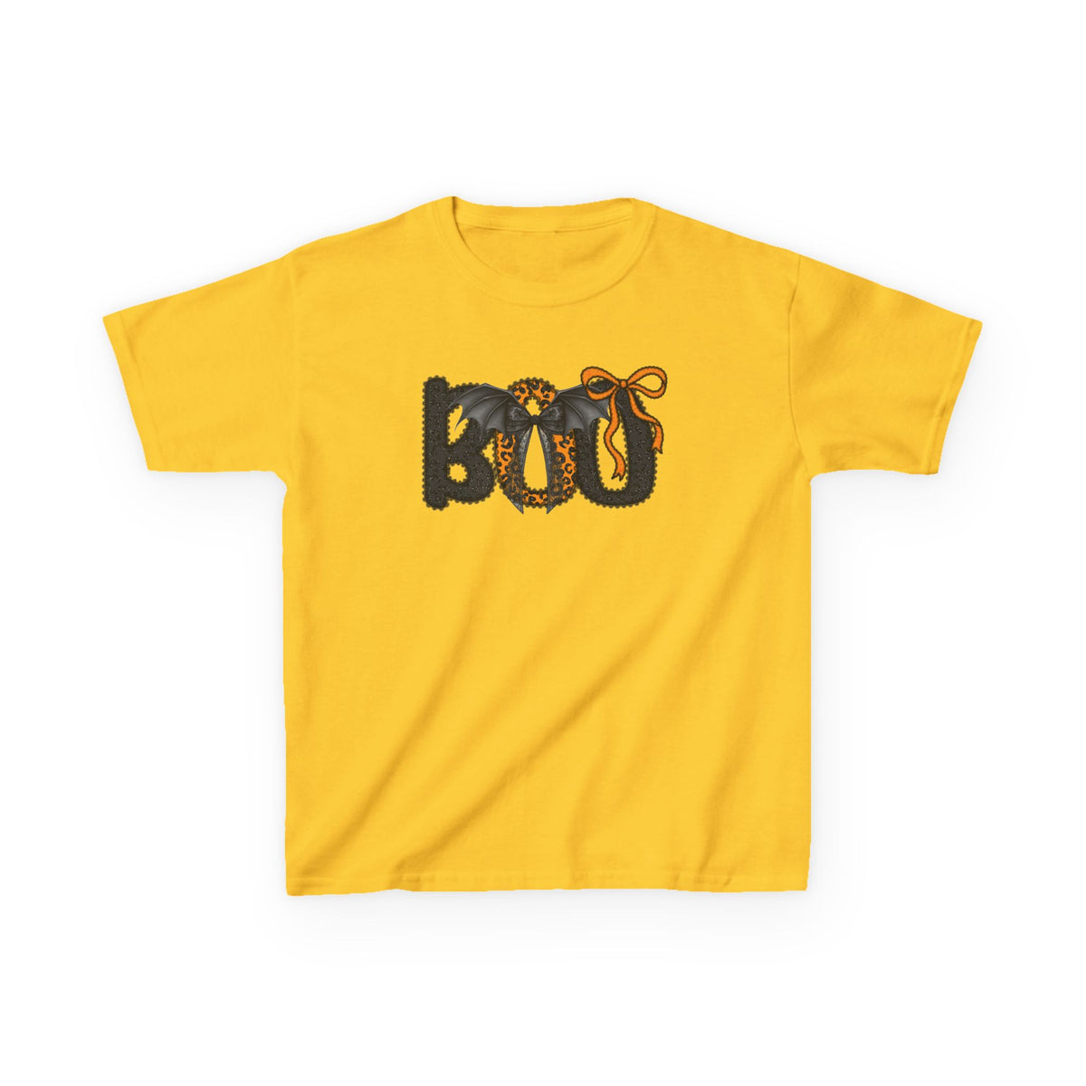 Kids Halloween "BOO" Tee — Playful Pumpkin & Leopard Print Costume Shirt