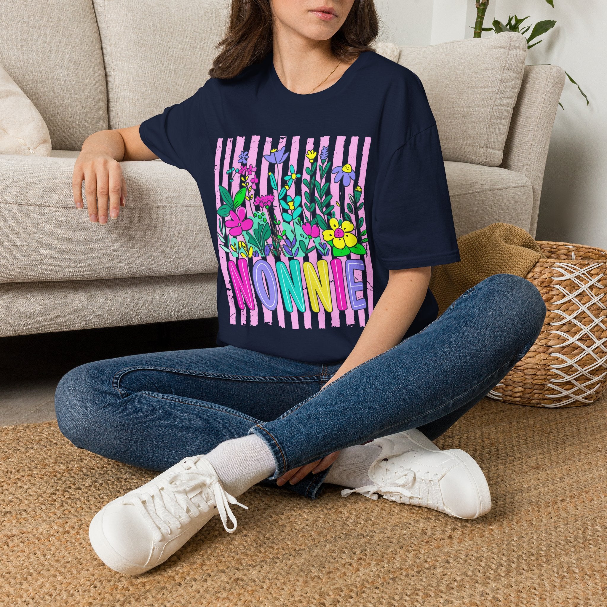 Grandma 'NONNIE' Floral T-Shirt — Colorful Garden Gift for Grandmother