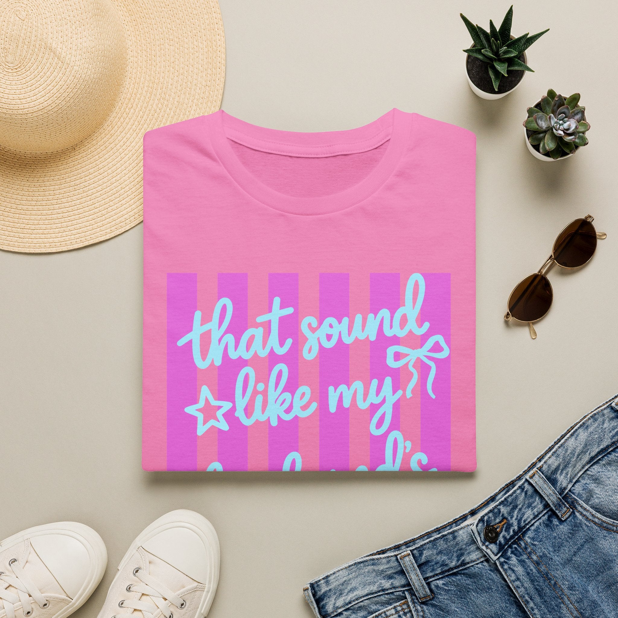 "That Sound Like My Husband's Freedom" Pink Stripe Graphic Tee