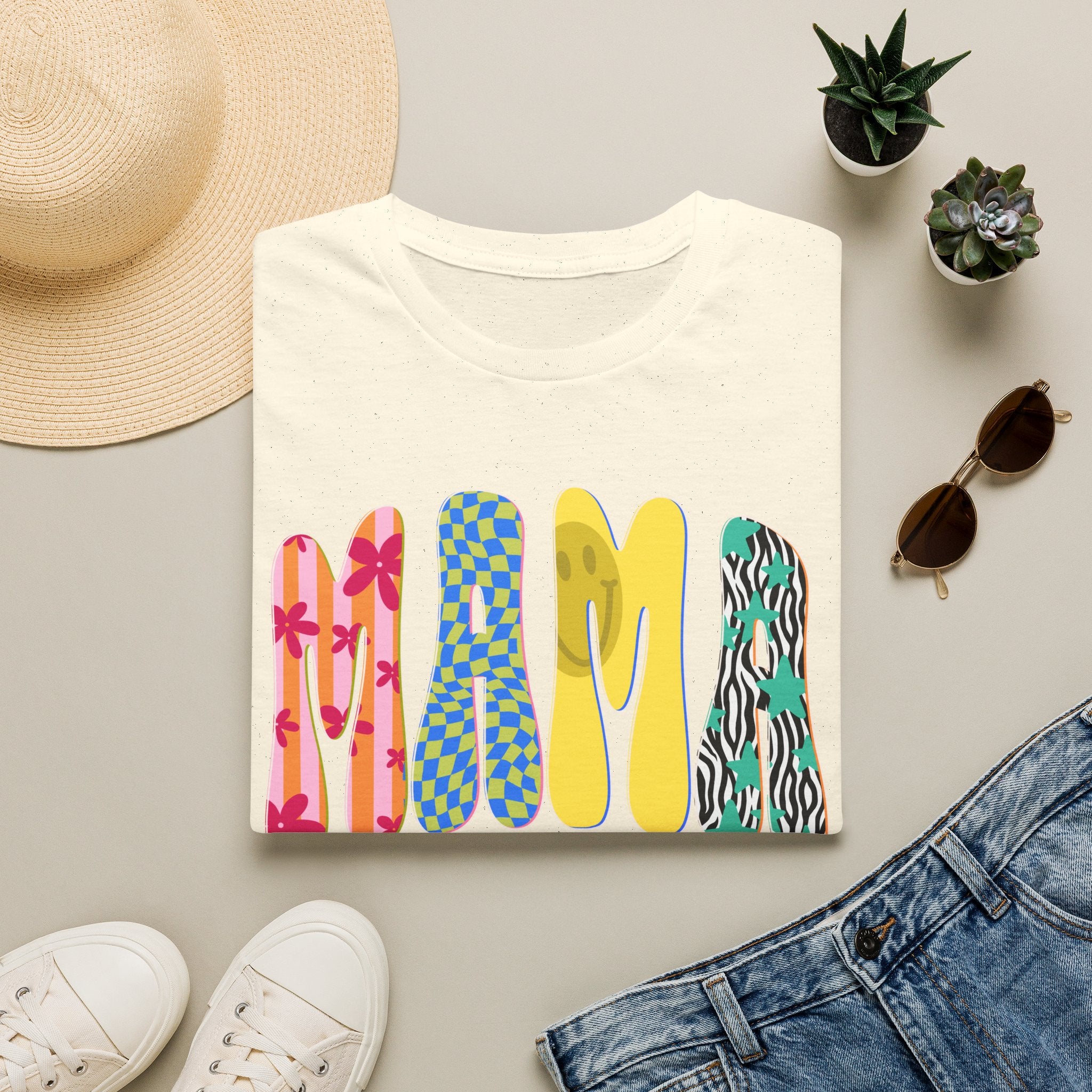 Mama Graphic T-Shirt — Colorful Patterned Lettering Tee for New Moms & Mother's Day