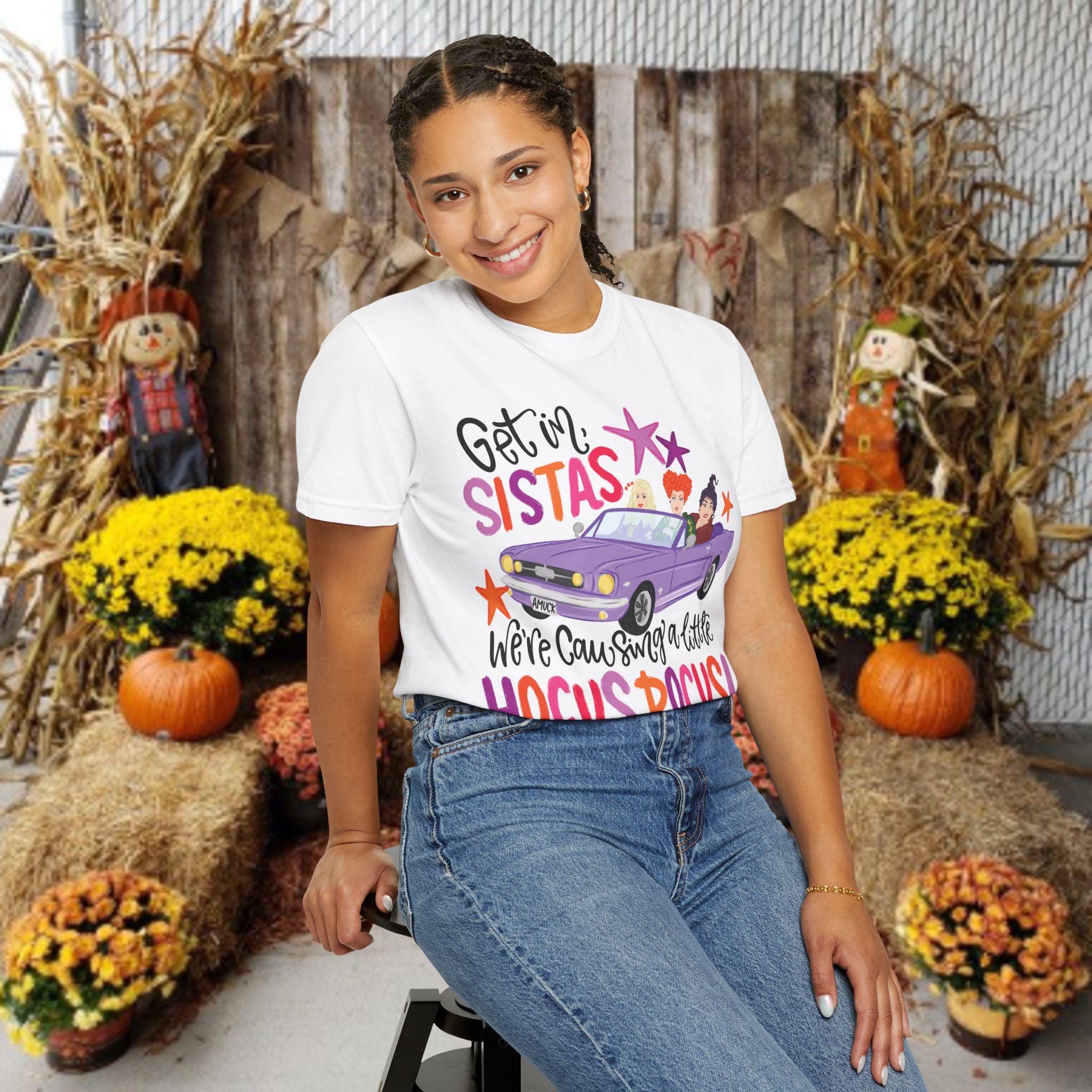 Hocus Pocus Sistas T-Shirt — "Get in Sistas, We're Causing a Little Hocus Pocus" Halloween Tee