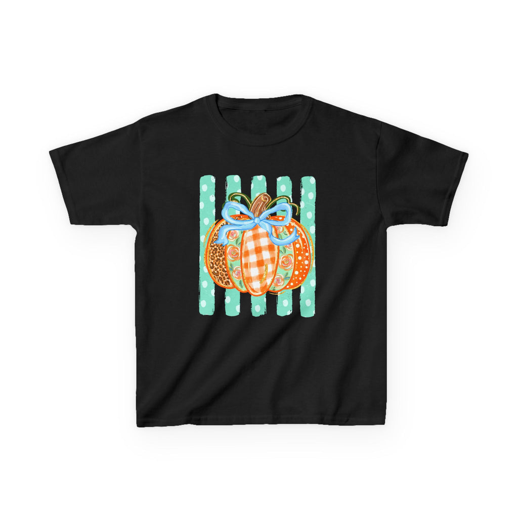 Kids Striped Preppy Fall Pumpkin Glitter— Cute Plaid & Leopard Pumpkin Shirt for Fall
