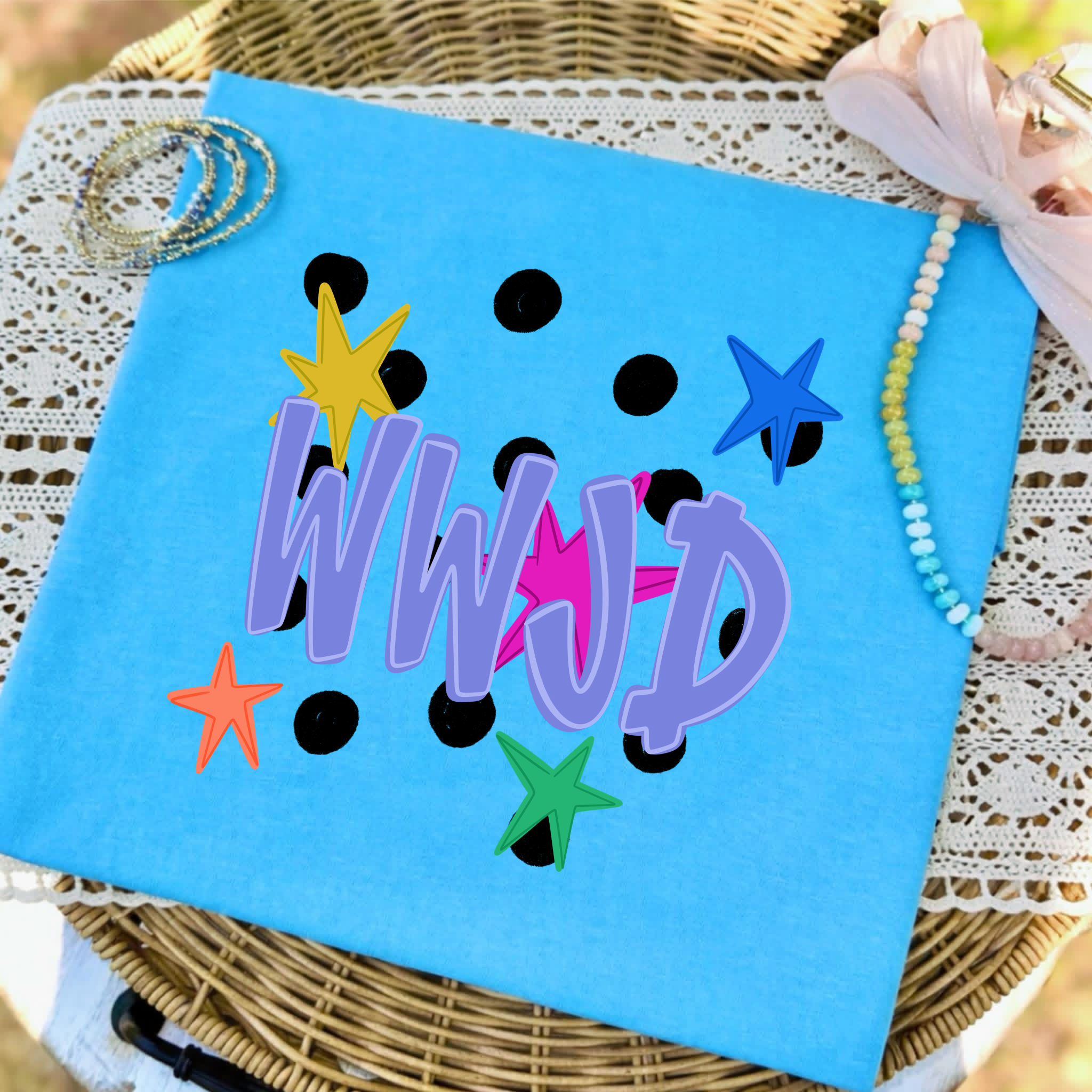 Kids Tee — Colorful "WWJD" Stars Graphic