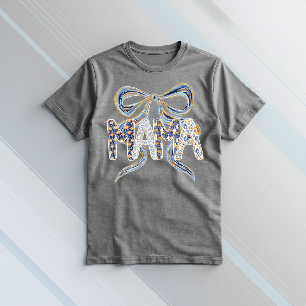 Mama Bow Graphic T-Shirt – Floral Patterned "MAMA" Design