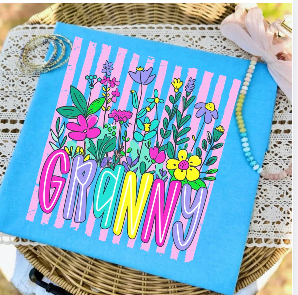 Granny Floral T-Shirt — Colorful Garden Graphic Tee for Grandmothers