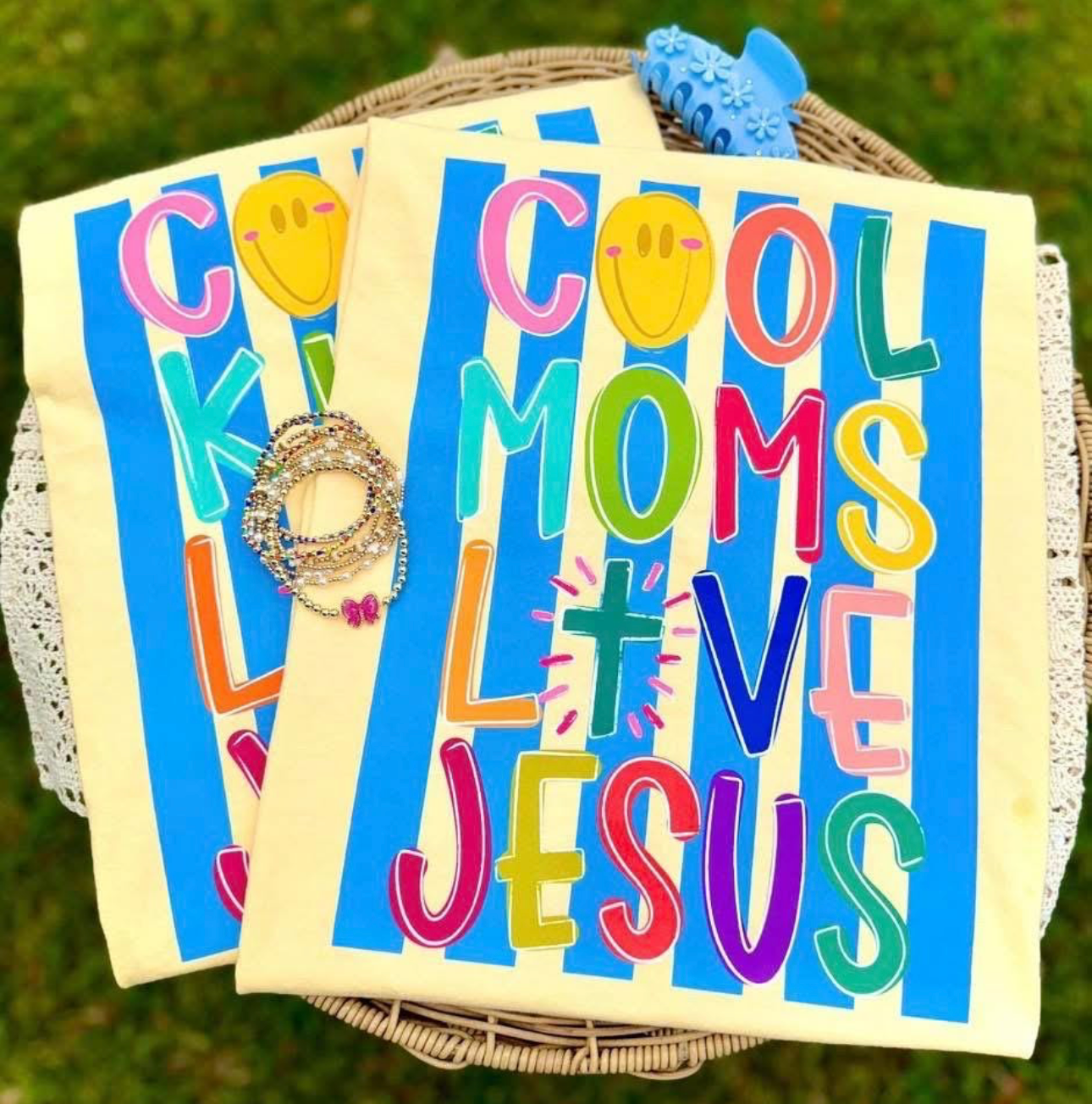 Cool Moms Live Jesus T-Shirt — Colorful Faith-Based Mom Tee