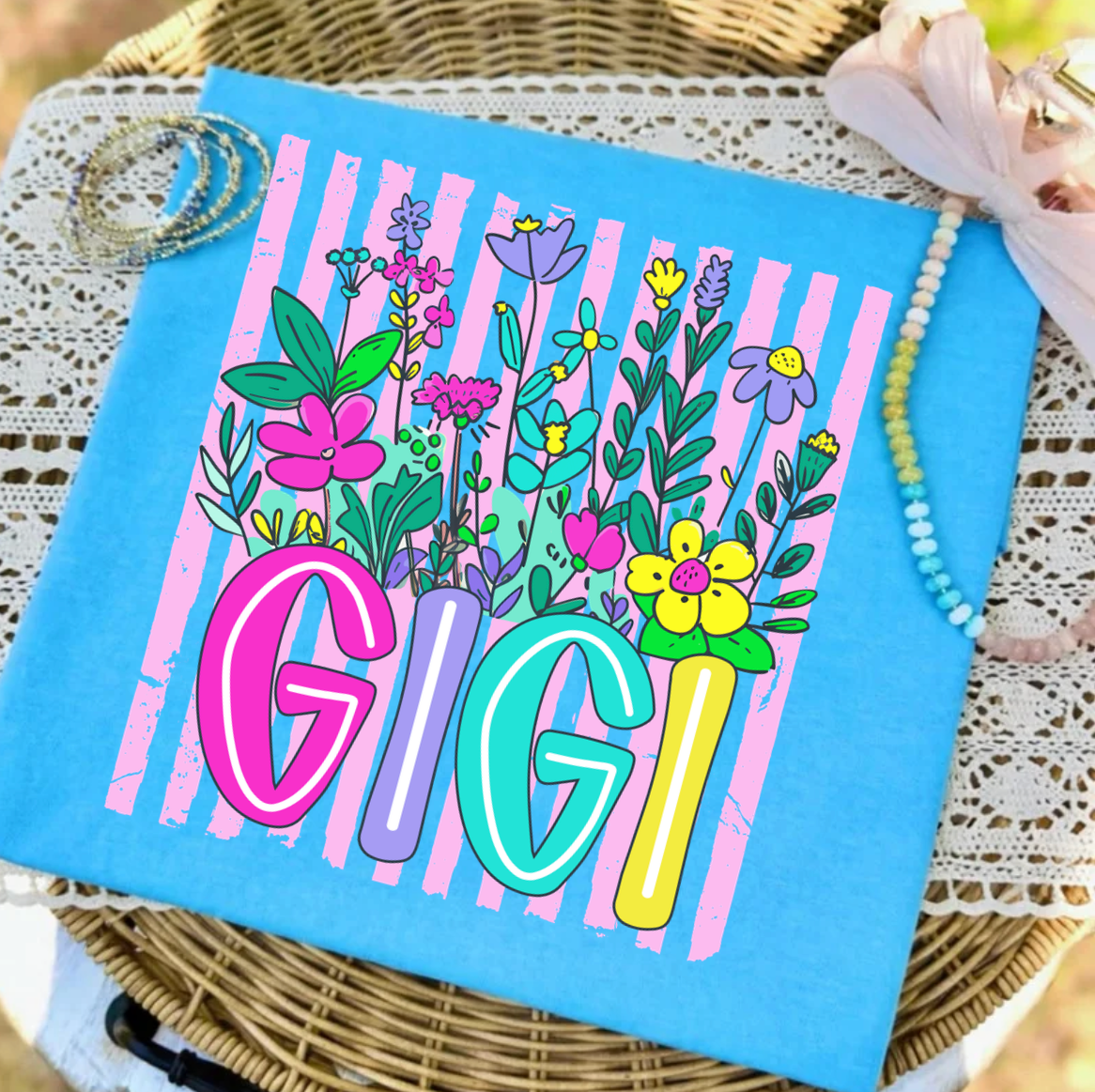 Gigi Floral T-Shirt — Colorful Garden Monogram Tee